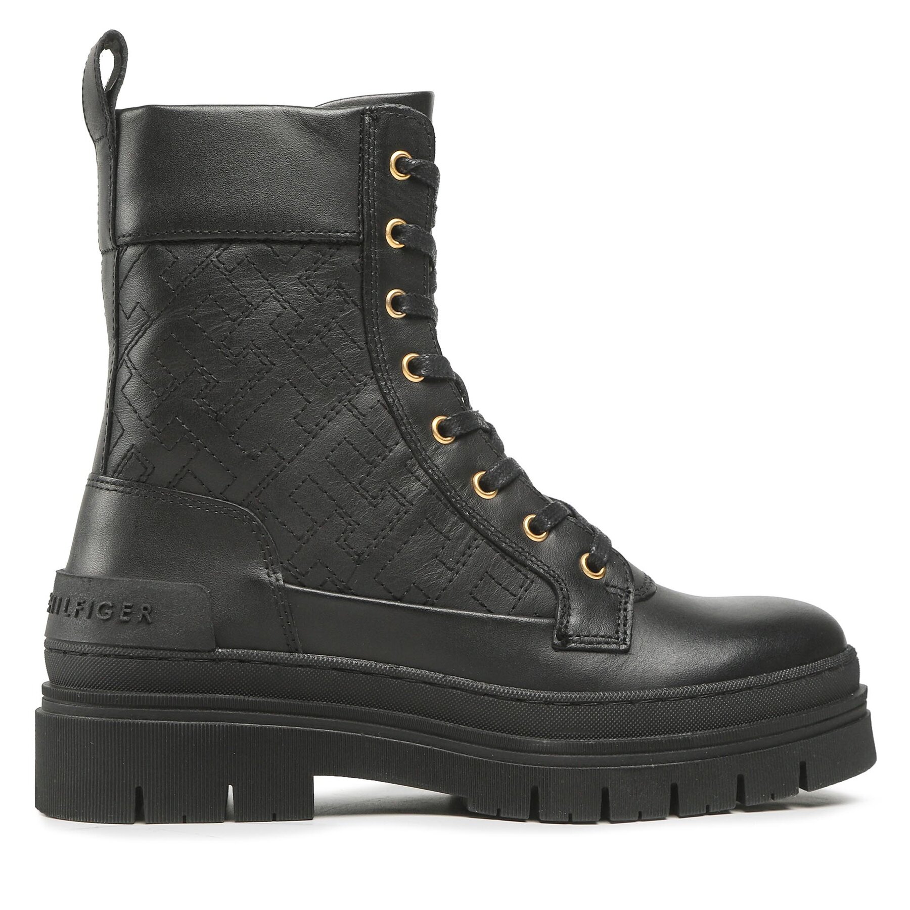 Damskie Trapery Tommy Hilfiger, Rozmiar 40 Czarny Lace Up Zip Boot Monogram FW0FW06849