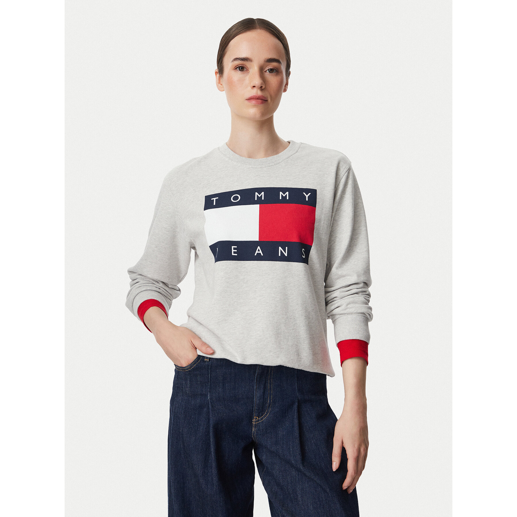 Tommy Jeans Sweatshirt Flag DW0DW23906 Hellgrau Regular Fit