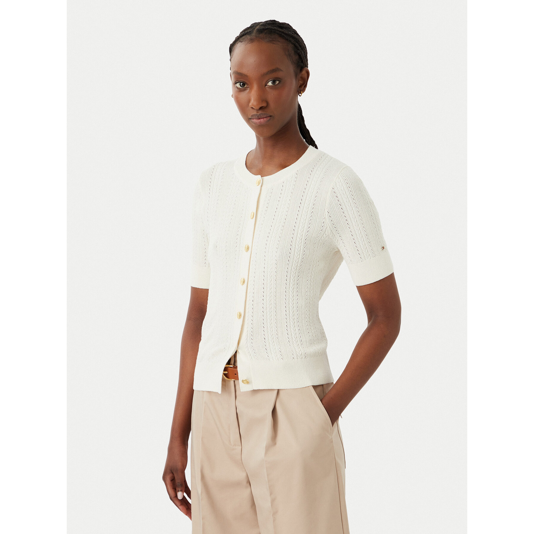 Tommy Hilfiger Strickjacke Summer WW0WW50070 Creme Slim Fit