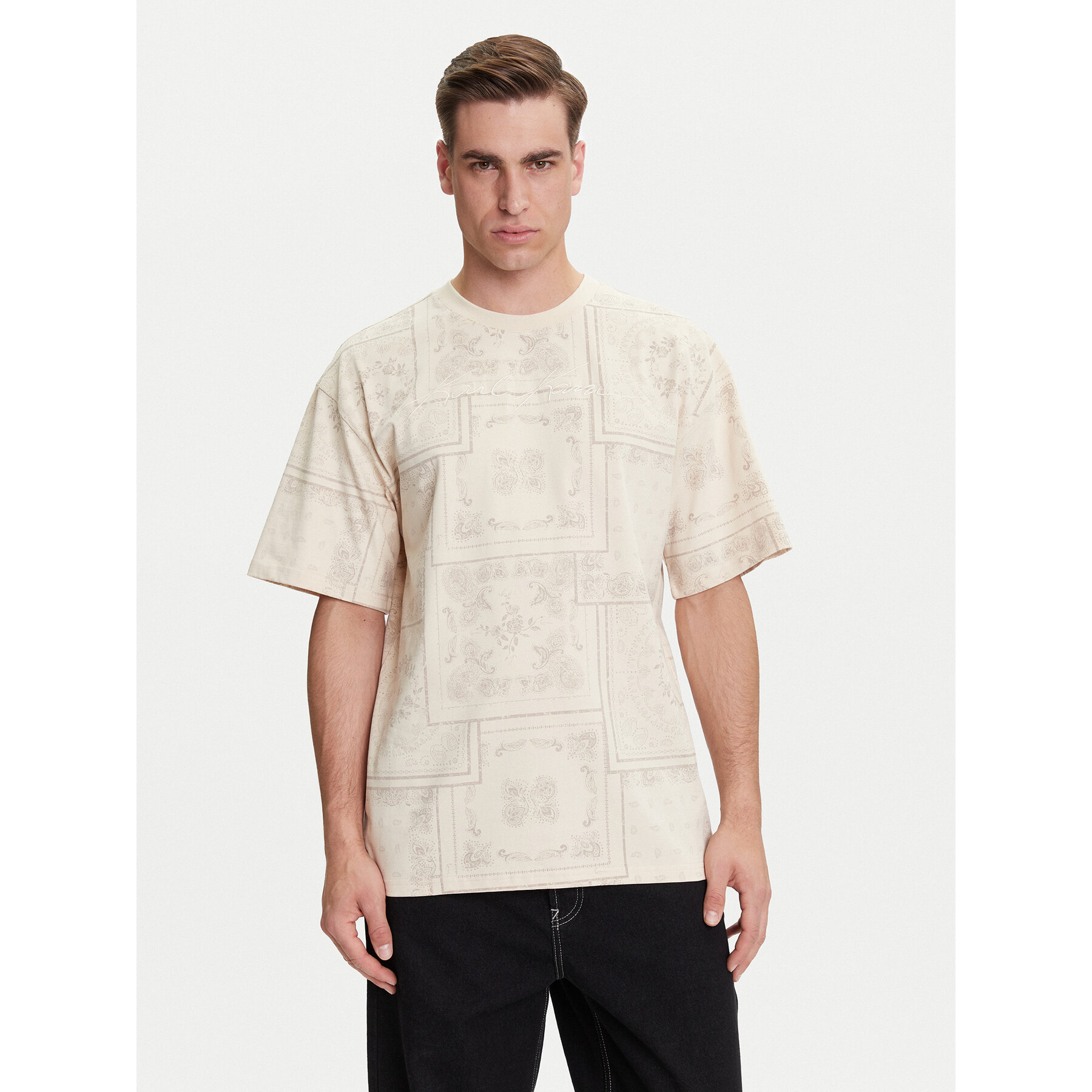 Karl Kani T-shirt Small Signature Paisley PD00005342 Beige Relaxed Fit