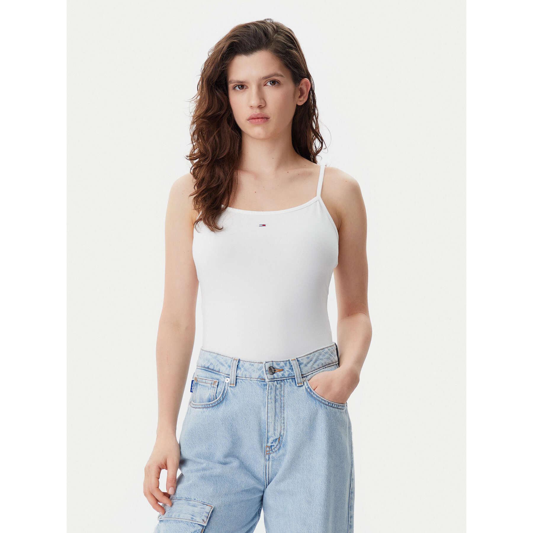 Tommy Jeans Τοπ Essential DW0DW20675 Εκρού Slim Fit