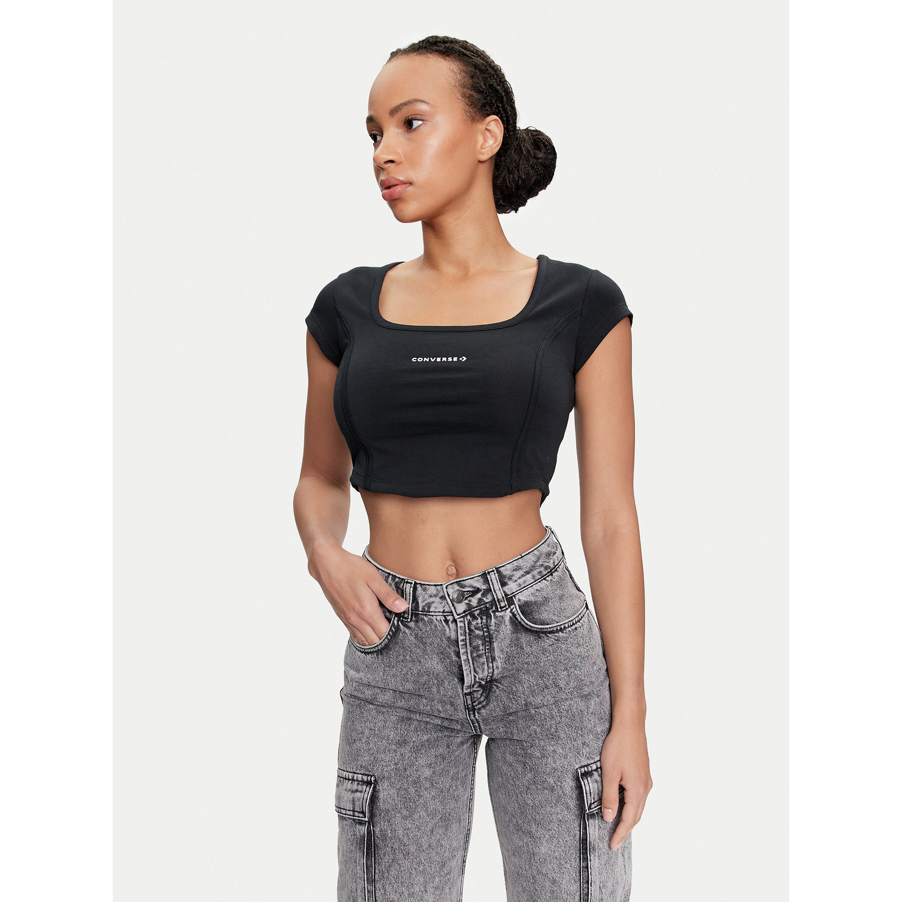 Converse Τοπ W Wordmark Corset Top 10026506-A01 Μαύρο Slim Fit