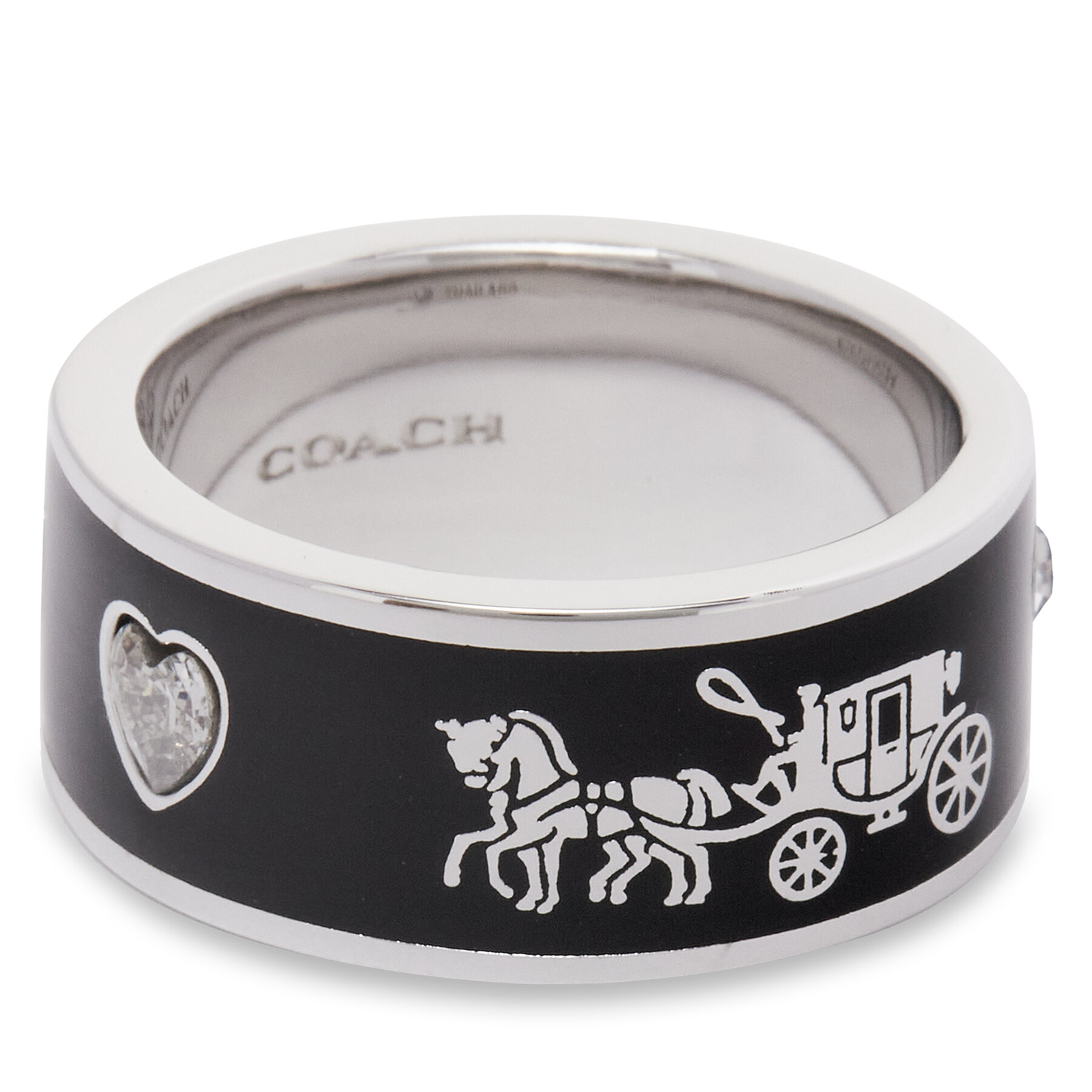 Ring Coach Enamel Horse & Carriage Band Ring 37479034RHO003 Silber