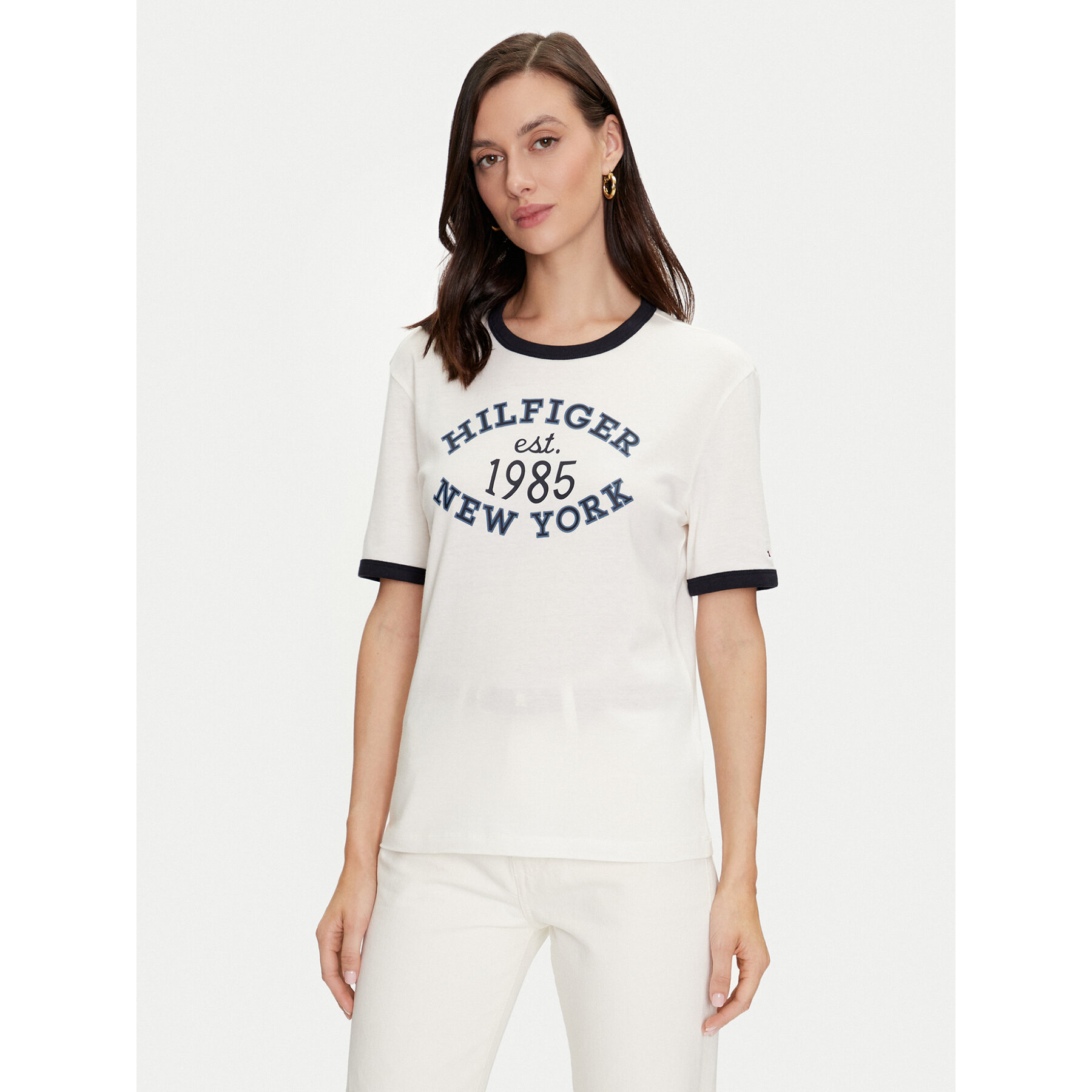 Tommy Hilfiger T-Shirt Varsity Ringer WW0WW42585 Λευκό Regular Fit