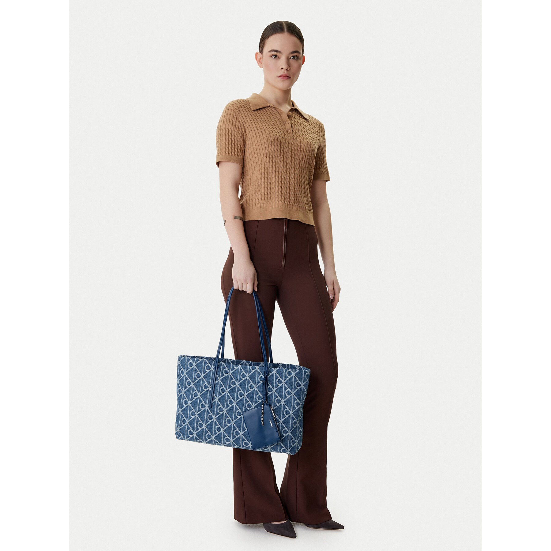 Geantă Calvin Klein Emblem Aop Denim Tote W/ Pouch LV04F3428G Albastru