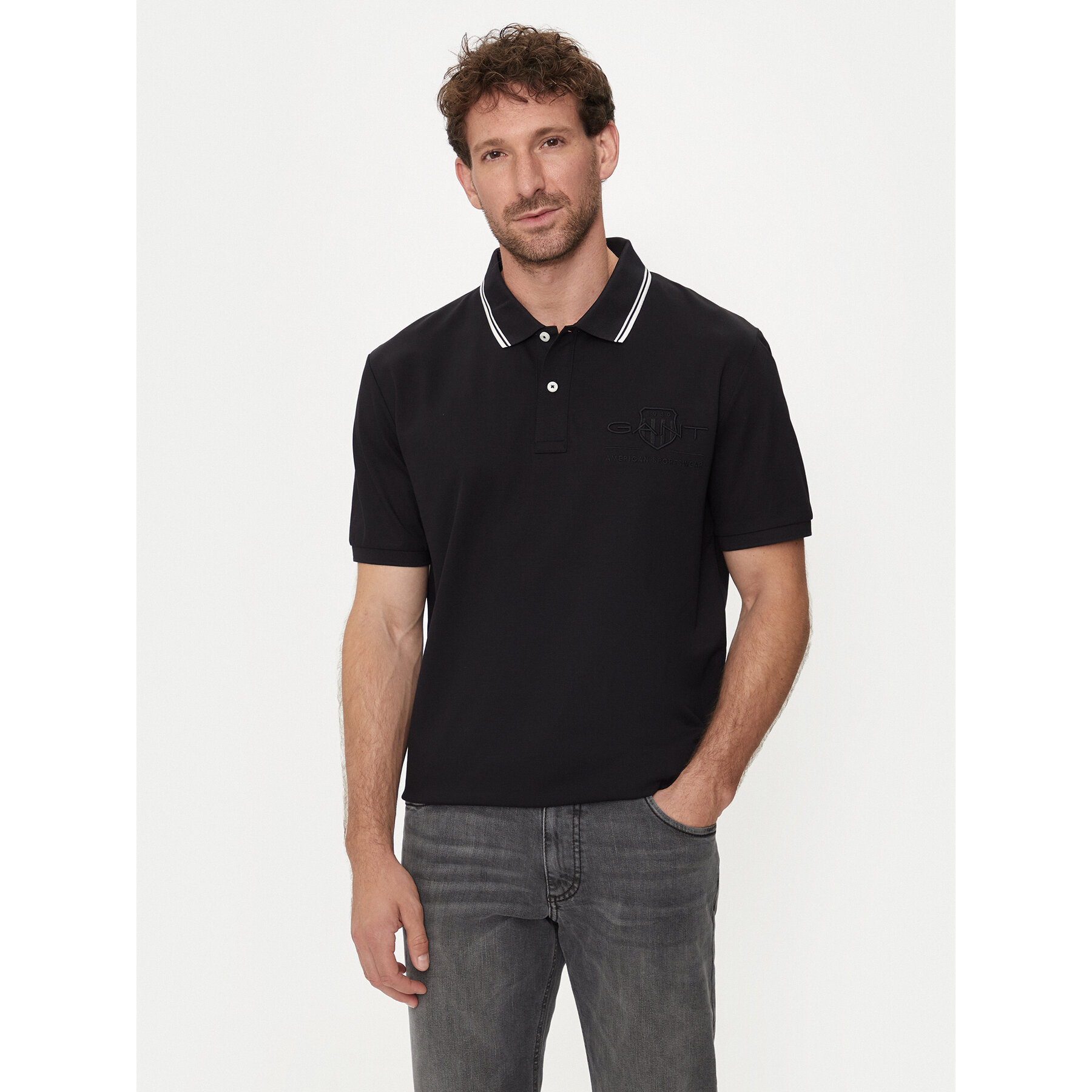 Gant Pólóing Contrast 2013039 Fekete Regular Fit