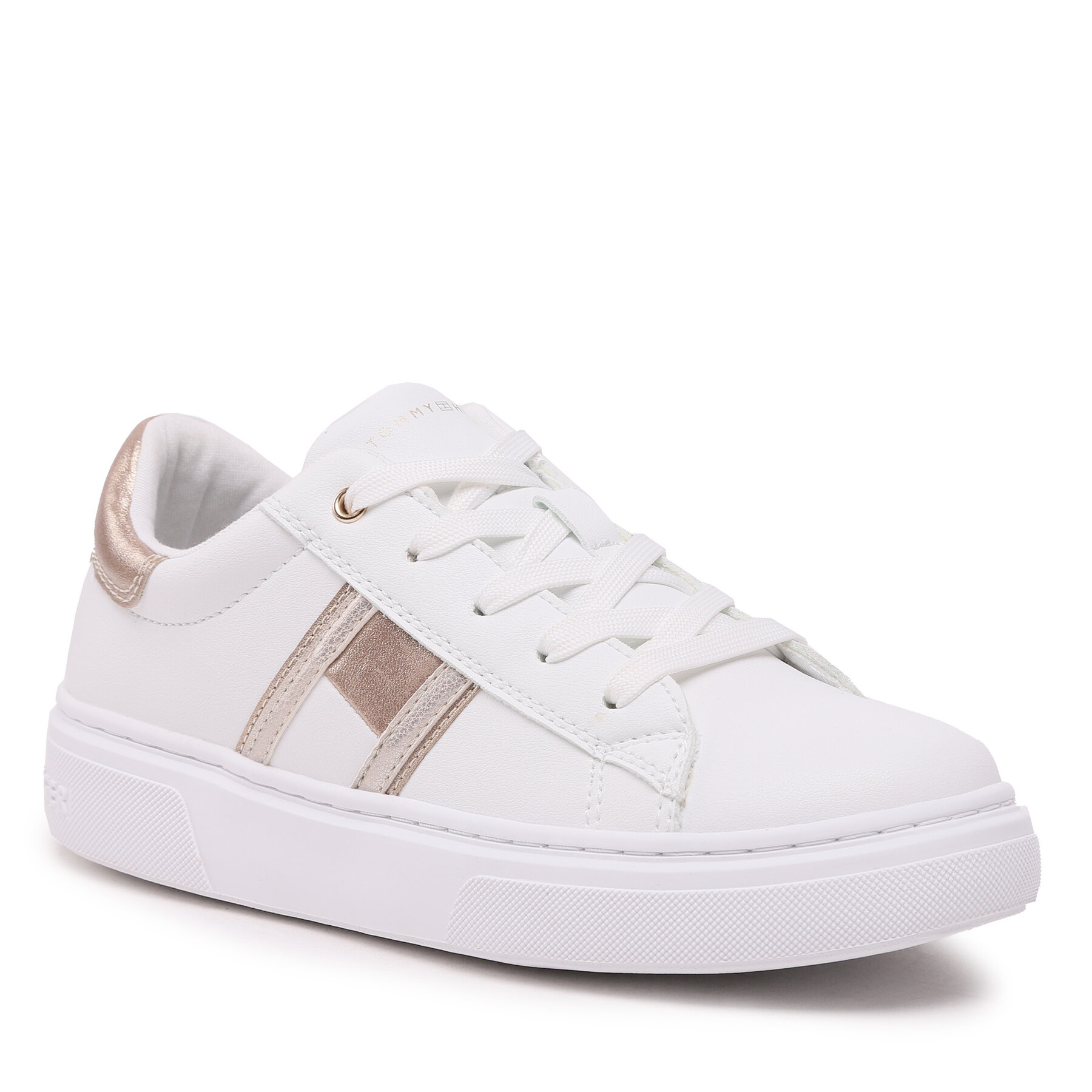 Sneakers Tommy Hilfiger Flag Low Lace-Up Sneaker T3A9-32703-1355 S White/Platinum X048 epantofi-Copii-Fete-Pantofi-Cu imagine super redus 2022