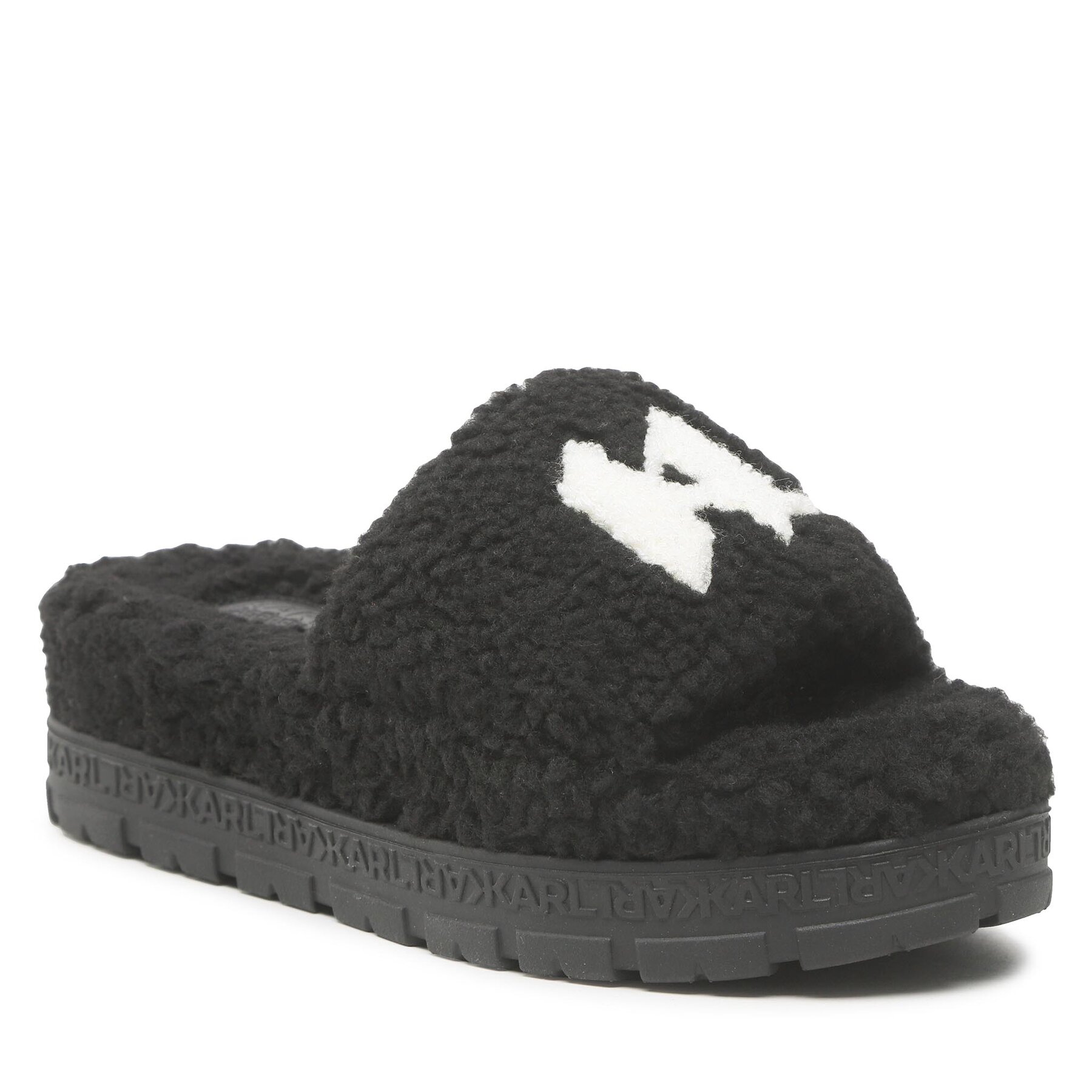 Papuci de casă KARL LAGERFELD KL44200 Black Synth Fur Black imagine super redus 2022
