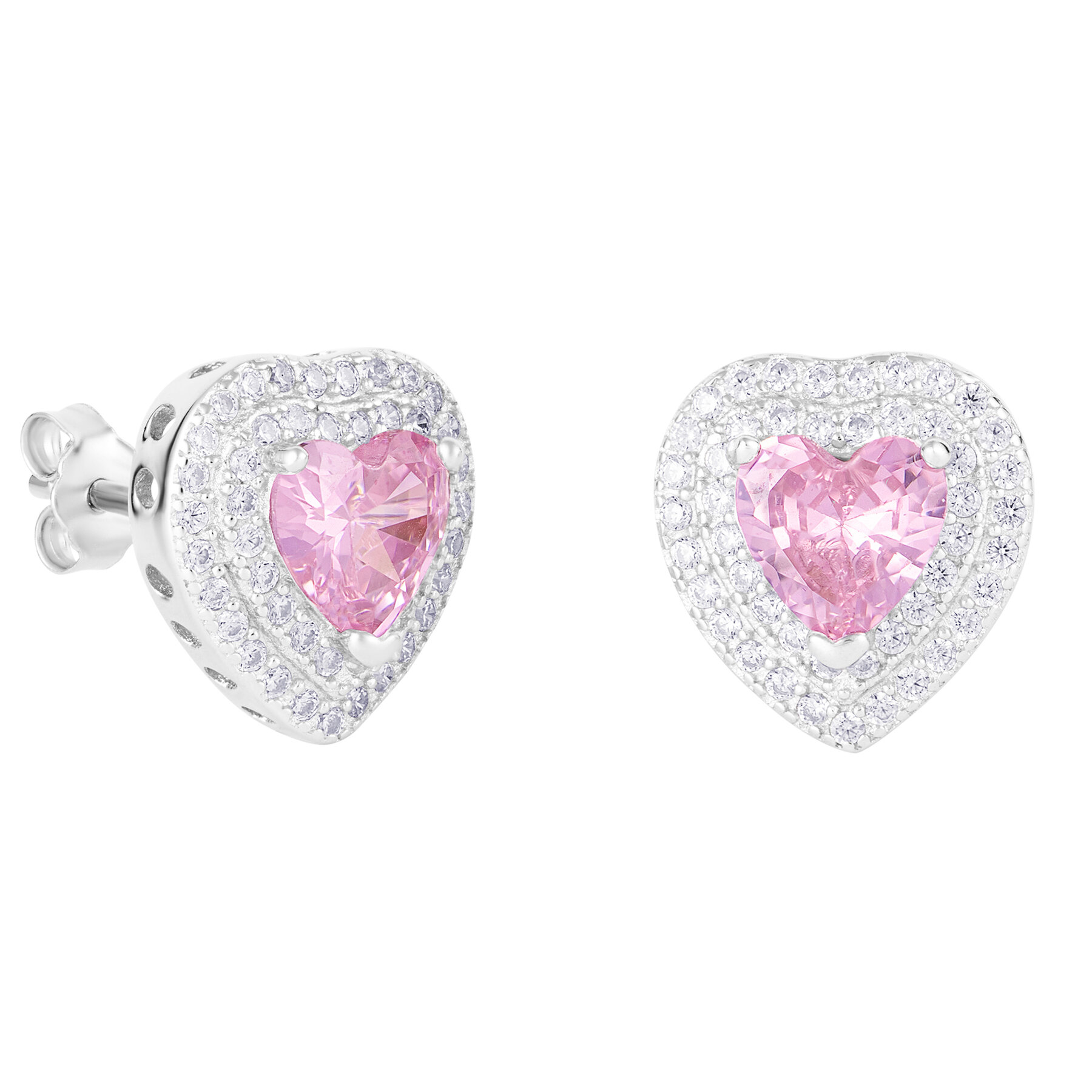 Cercei ICED STUFF Love Heart Pink Aur alb