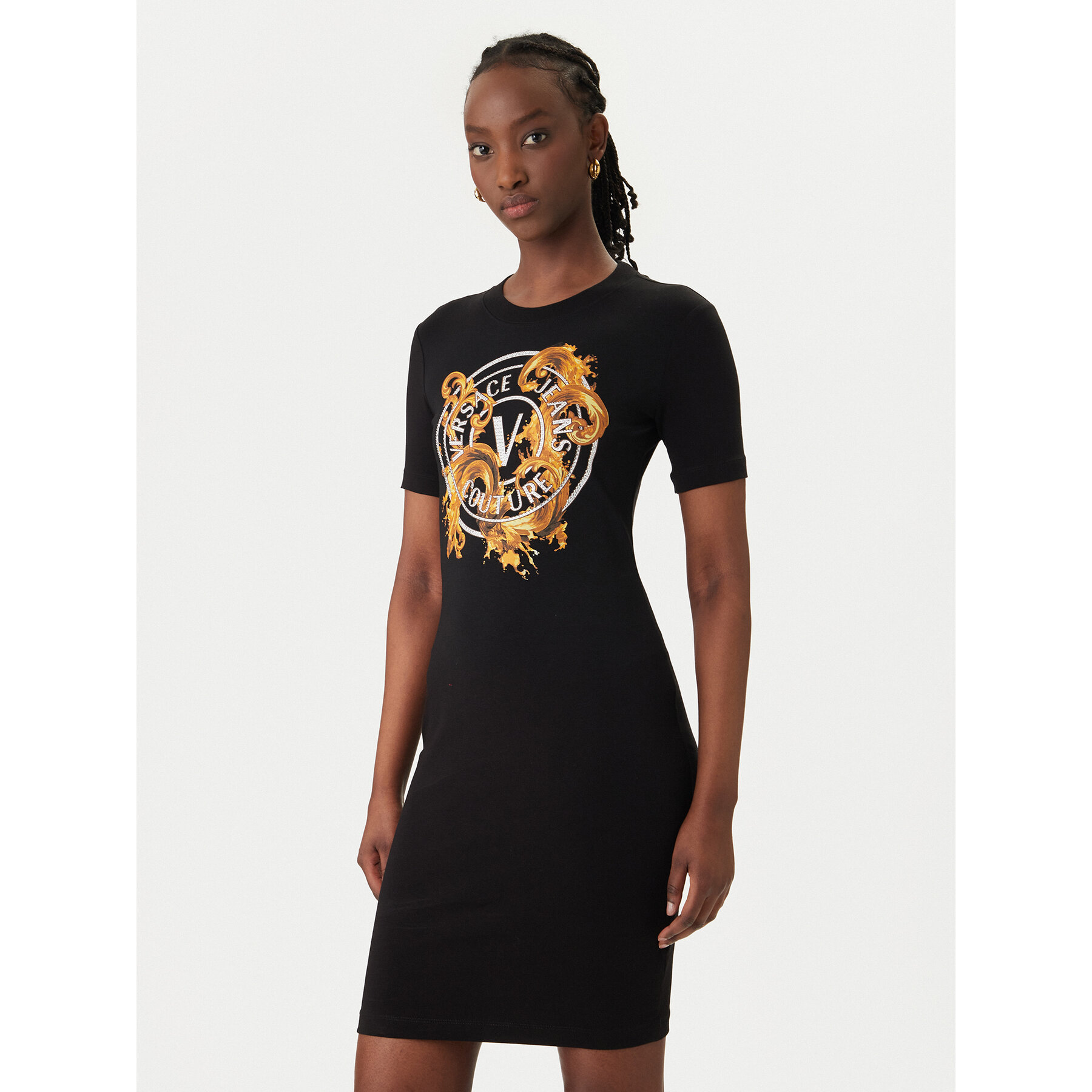 Versace Jeans Couture Kleid für den Alltag 80HAOE01 CJ02E Schwarz Slim Fit