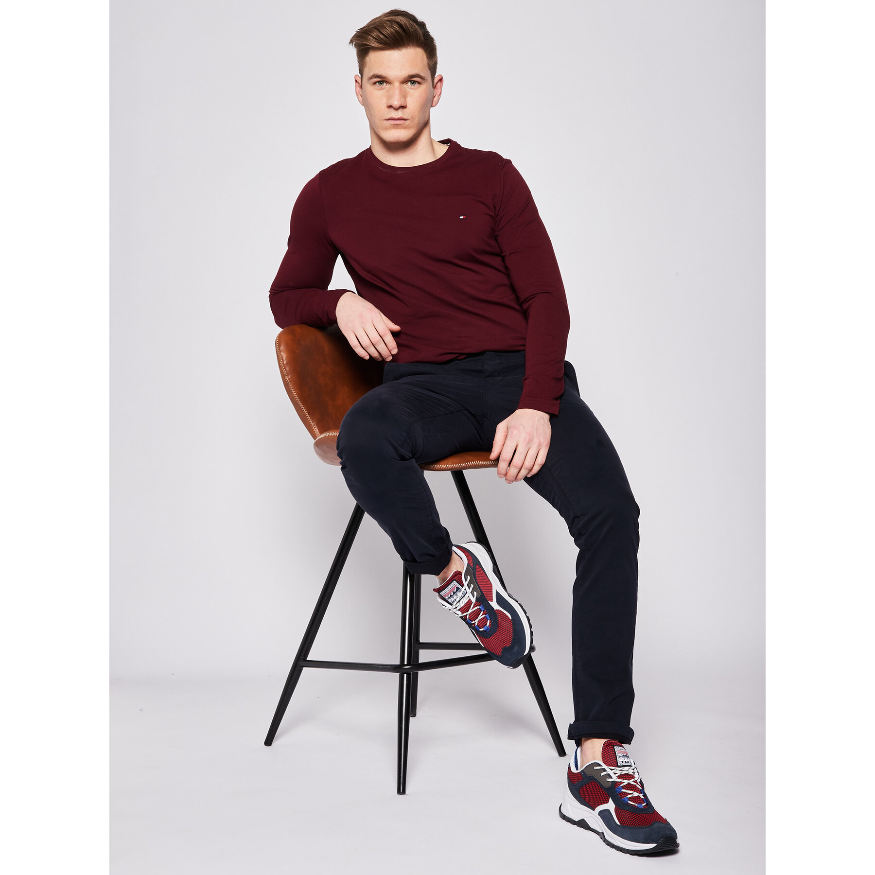 Tommy Hilfiger Longsleeve Stretch Tee MW0MW10804 Dunkelrot Slim Fit
