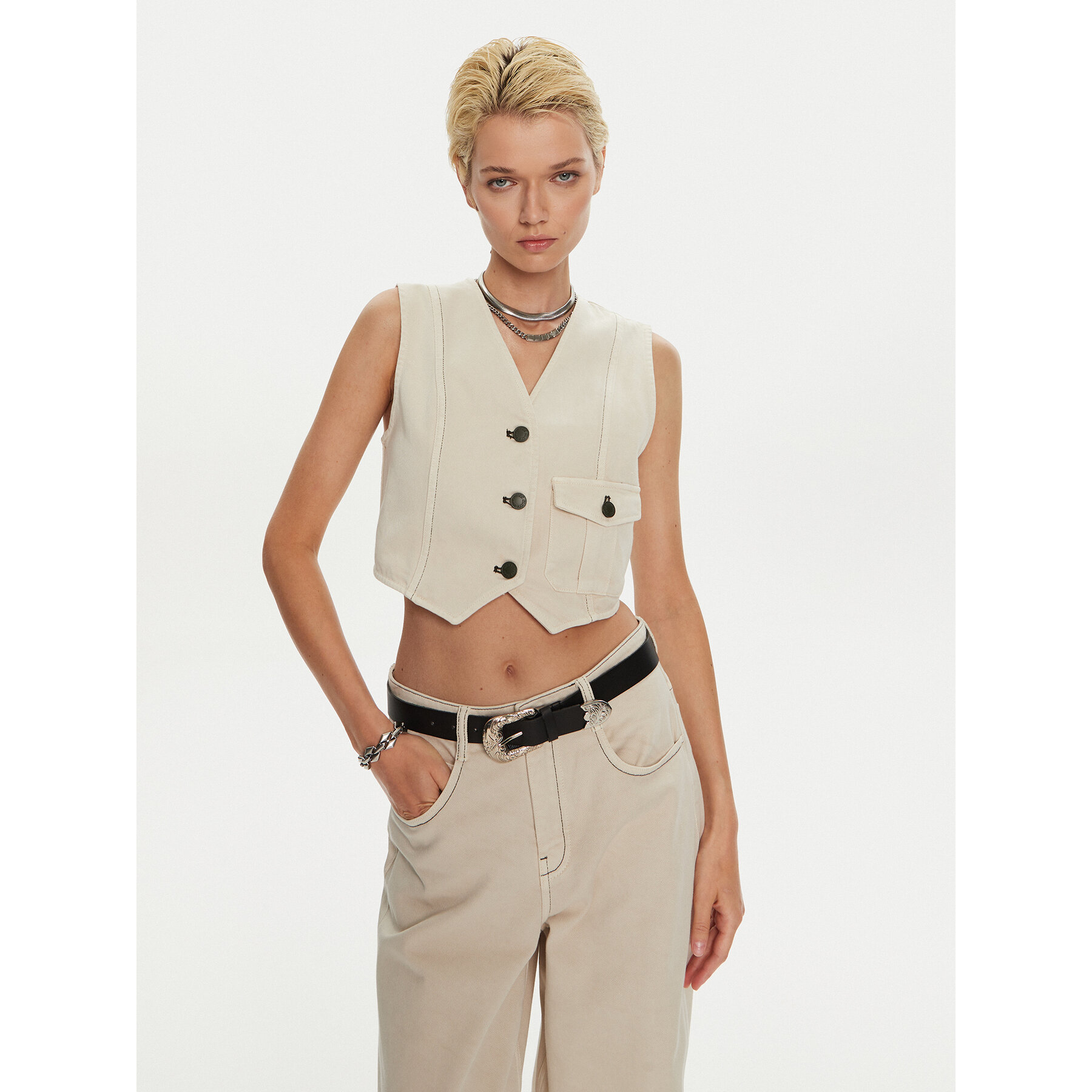 Miss Sixty Weste 6L3WJ4620000 Écru Regular Fit