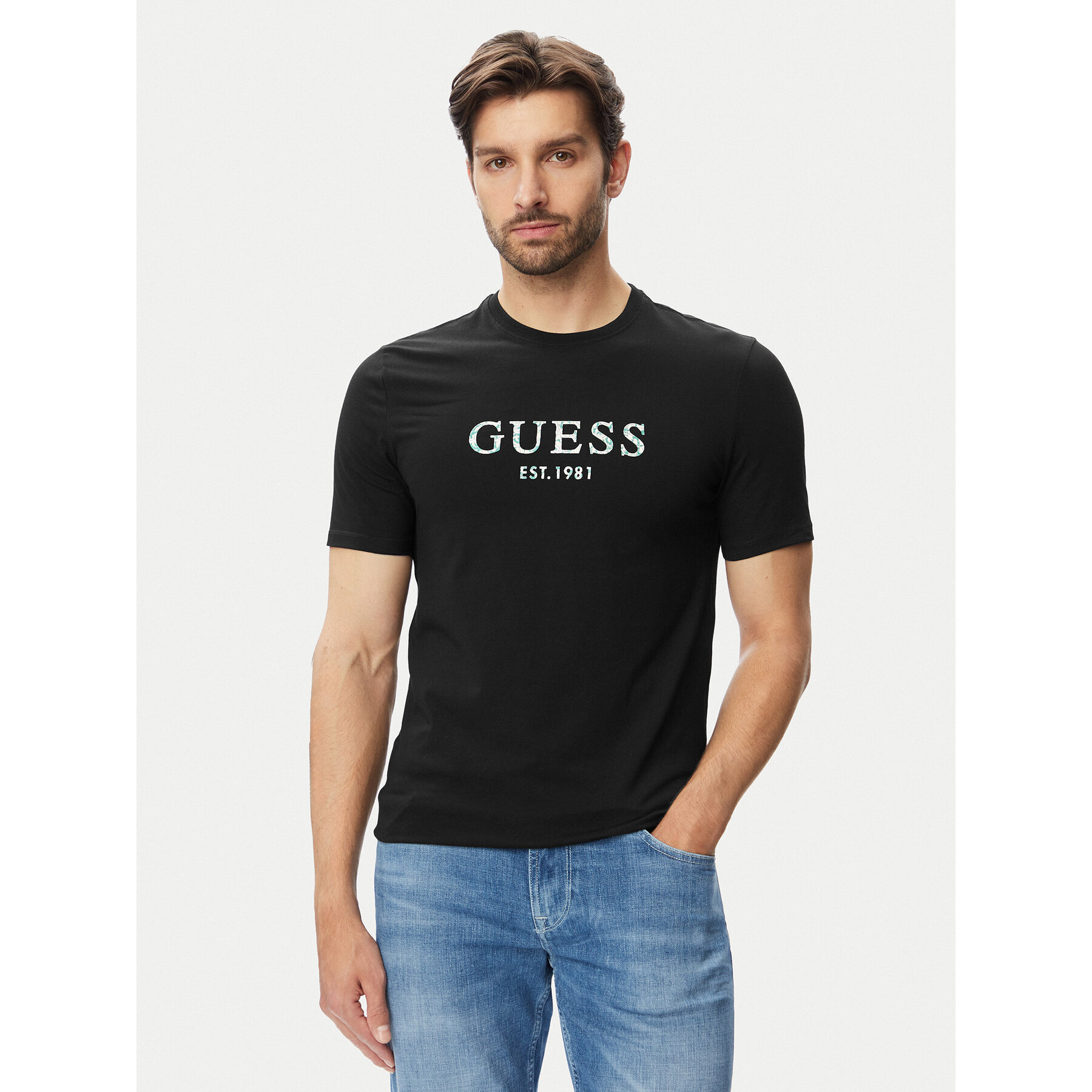Guess Majica M4YI38 J1314 Črna Slim Fit