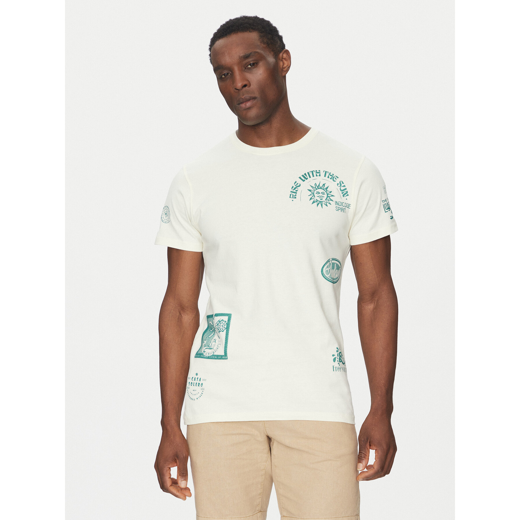 INDICODE INDICODE T-Shirt Inflorallo 41-137 Εκρού Regular Fit