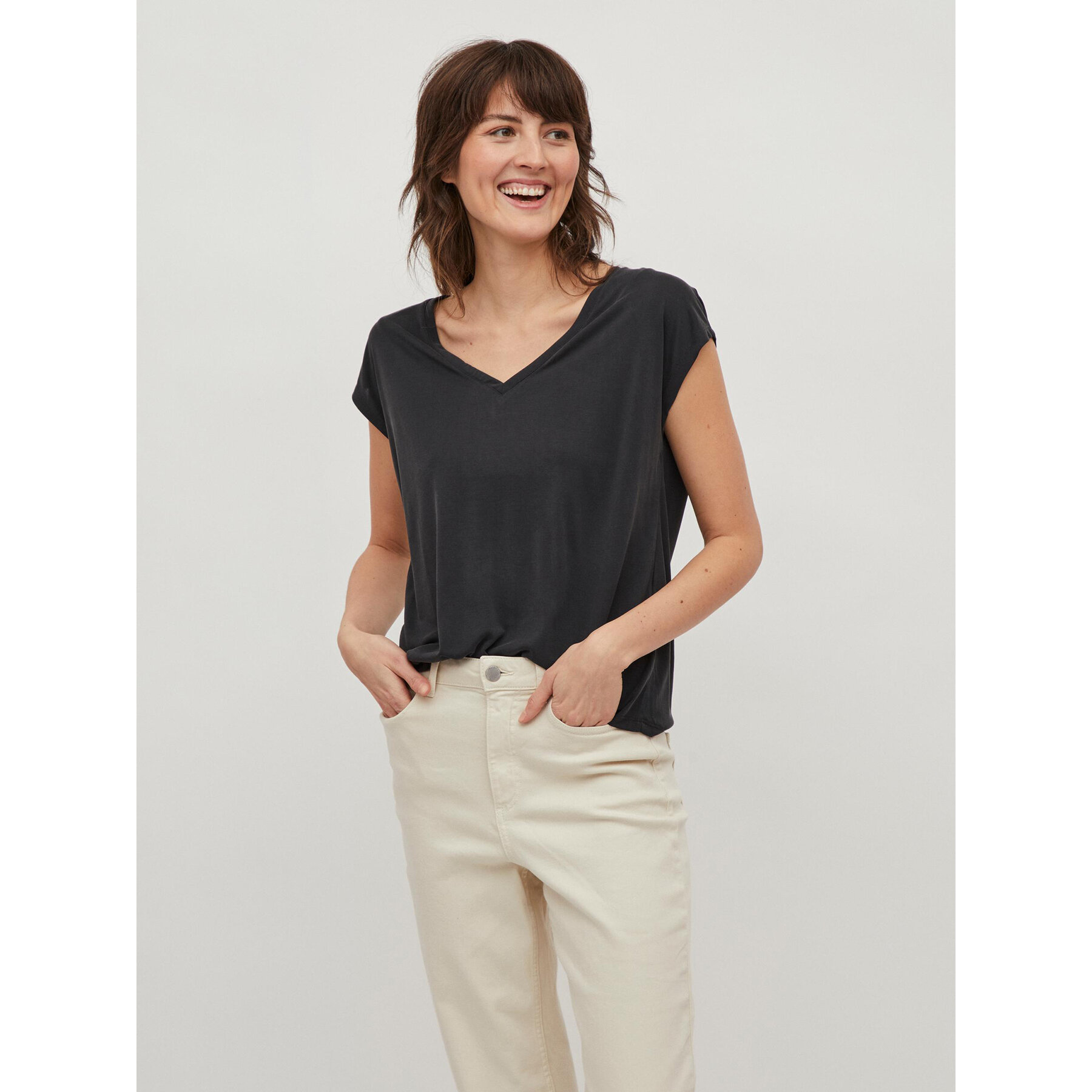 Vila T-Shirt Modala 14074847 Μαύρο Relaxed Fit