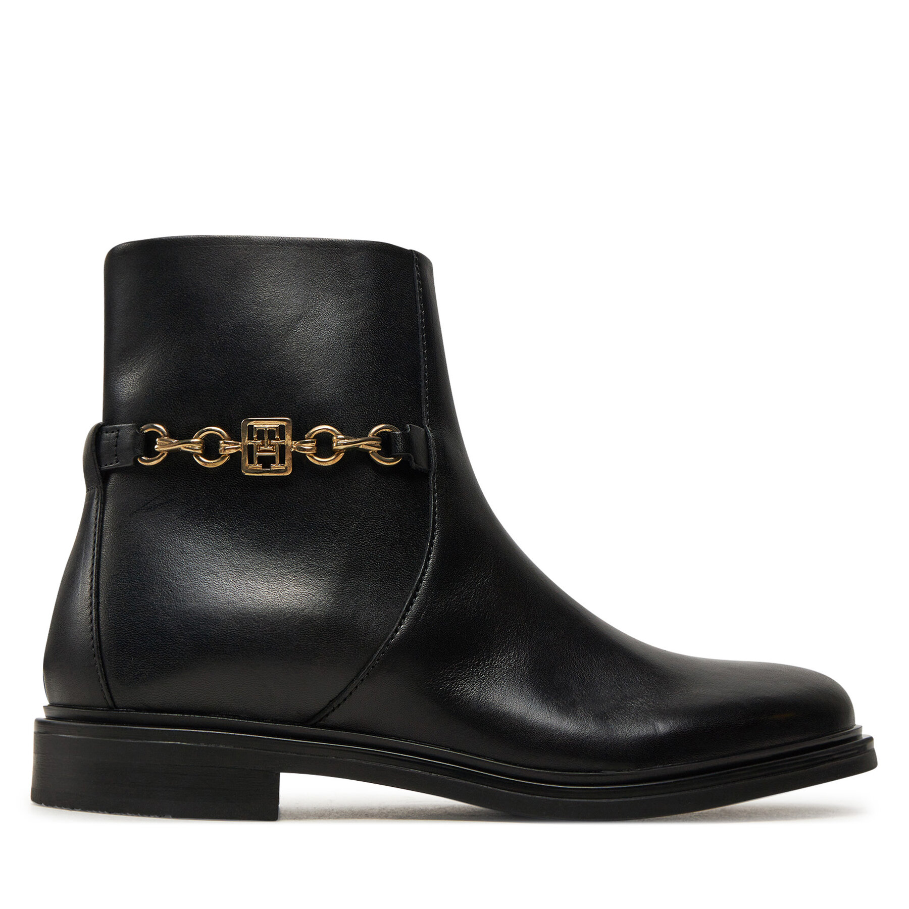  Bokacsizma Tommy Hilfiger Th Chain Leather Low Bootie FW0FW08251 Fekete akciós termékkép 1