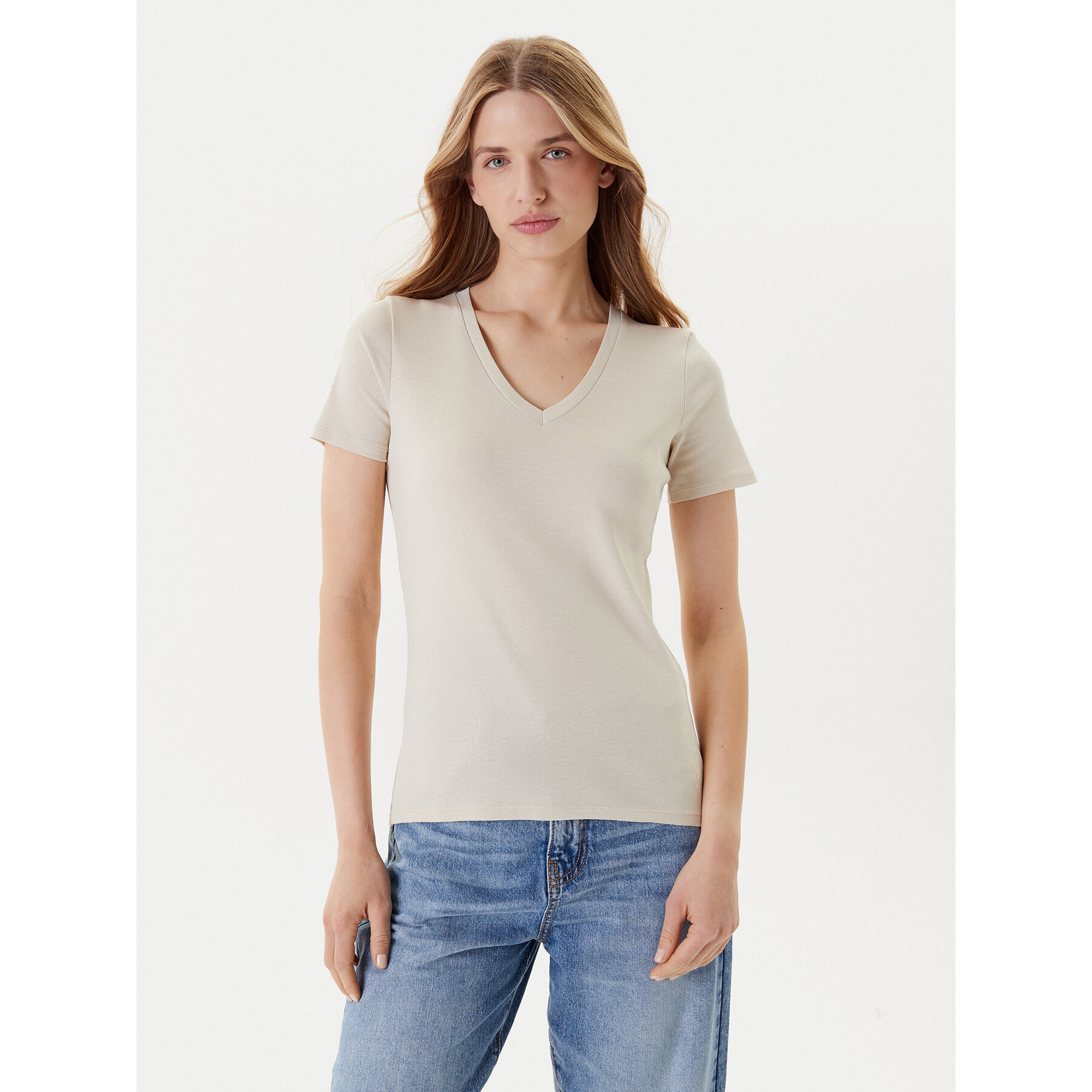 United Colors Of Benetton Póló 3GA2E4230 Bézs Regular Fit