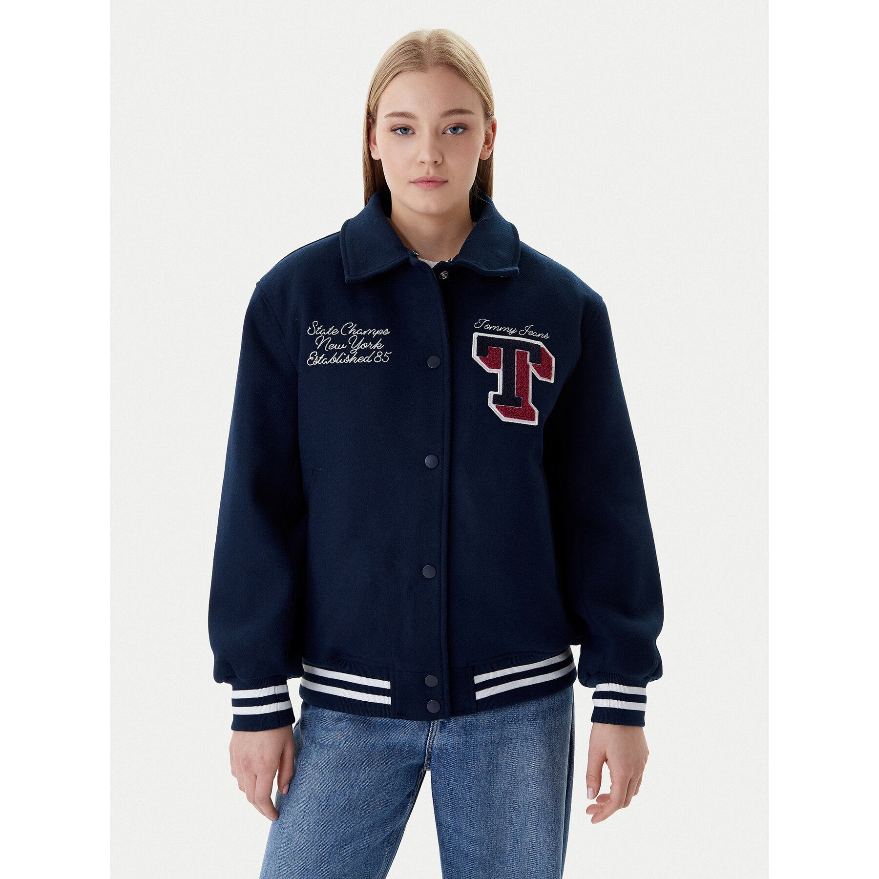 Tommy Jeans Bomberjacke Varsity DW0DW22051 Dunkelblau Relaxed Fit