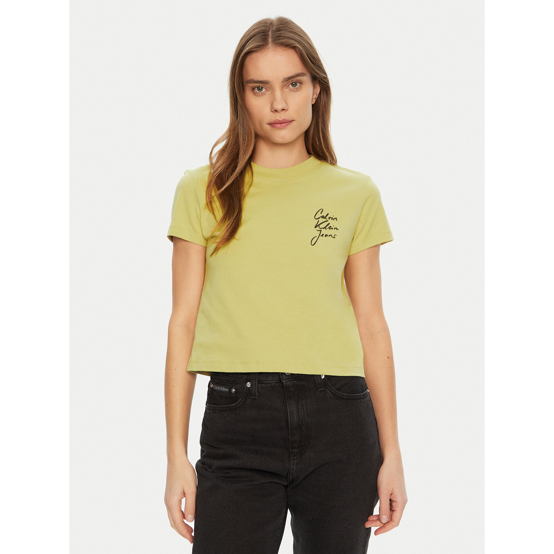 Calvin Klein Jeans Póló Script Institutional J20J224984 Zöld Slim Fit