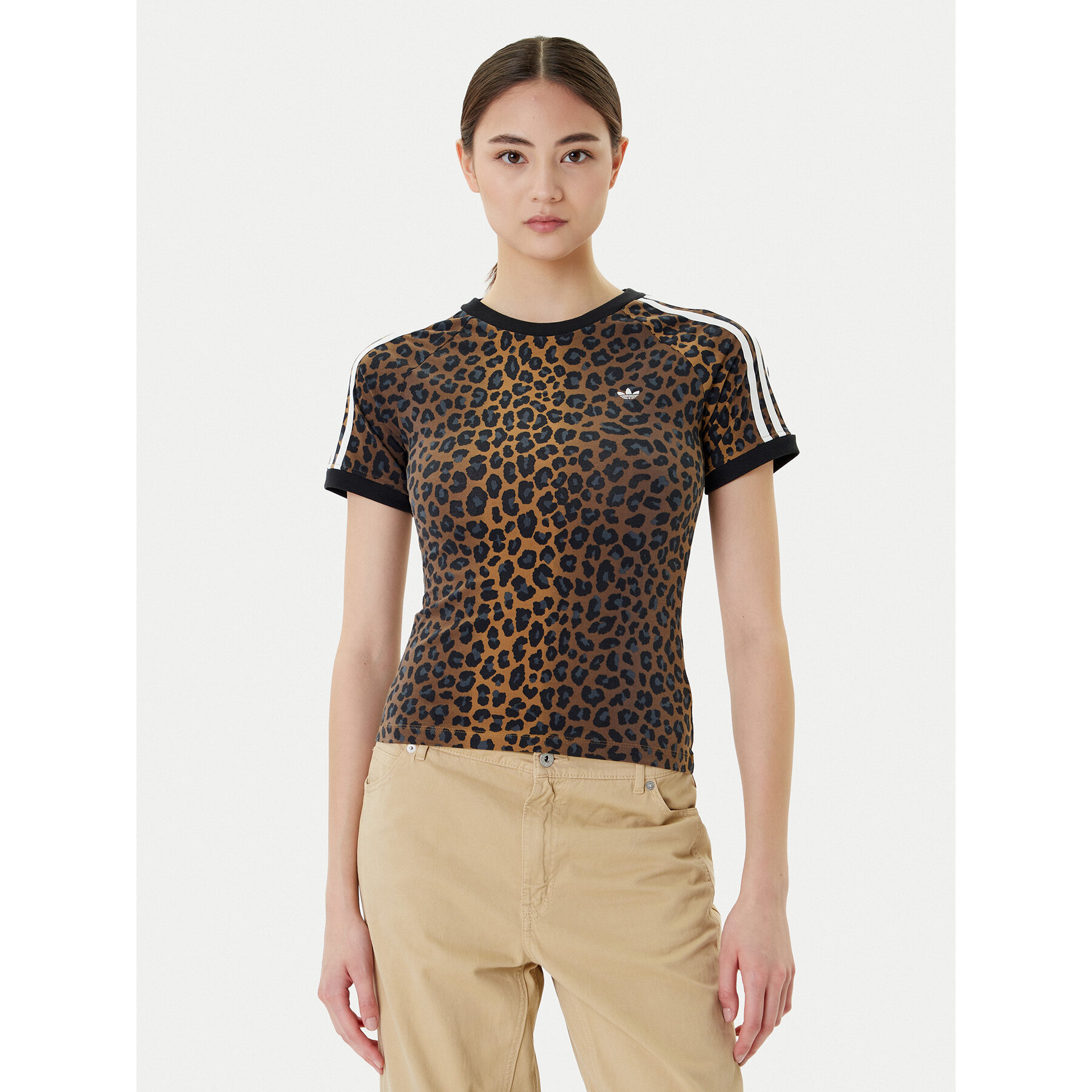adidas T-shirt Leopard Cali JW7304 Marrone Slim Fit