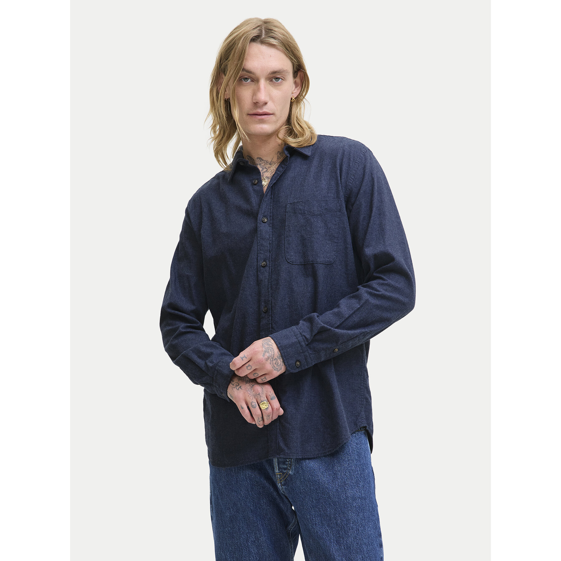 Jack & Jones Hemd Classic Melange 12278416 Dunkelblau Regular Fit