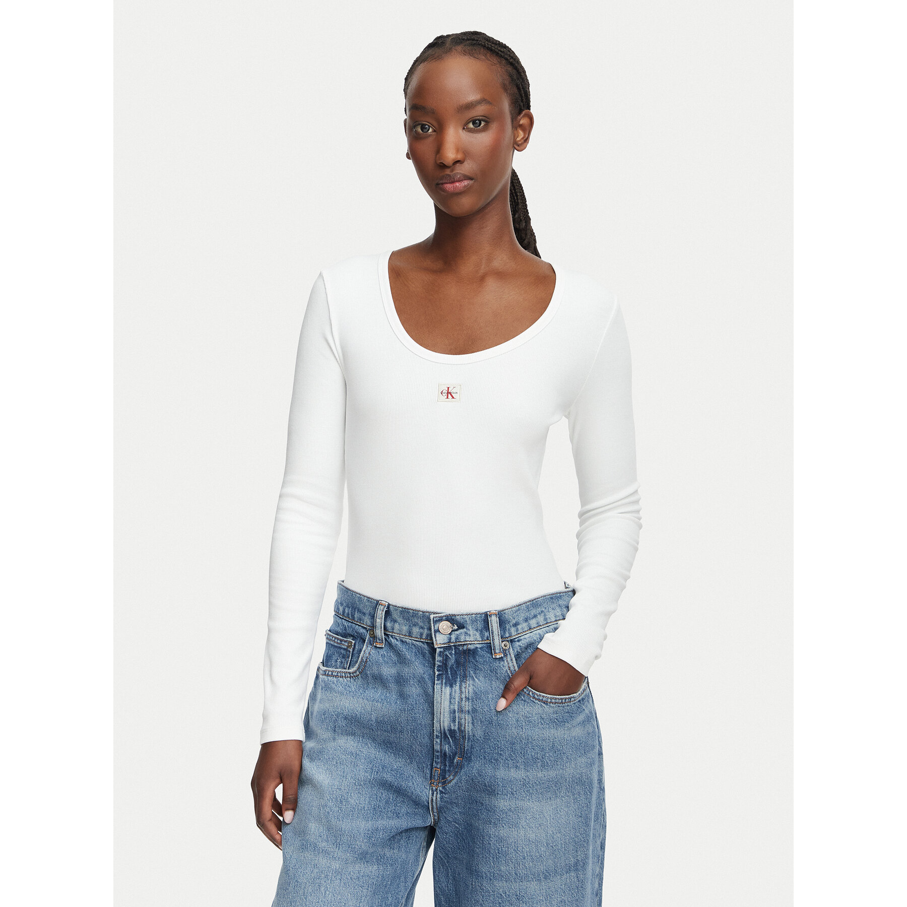 Calvin Klein Jeans Bluse LV047D218G Weiß Slim Fit
