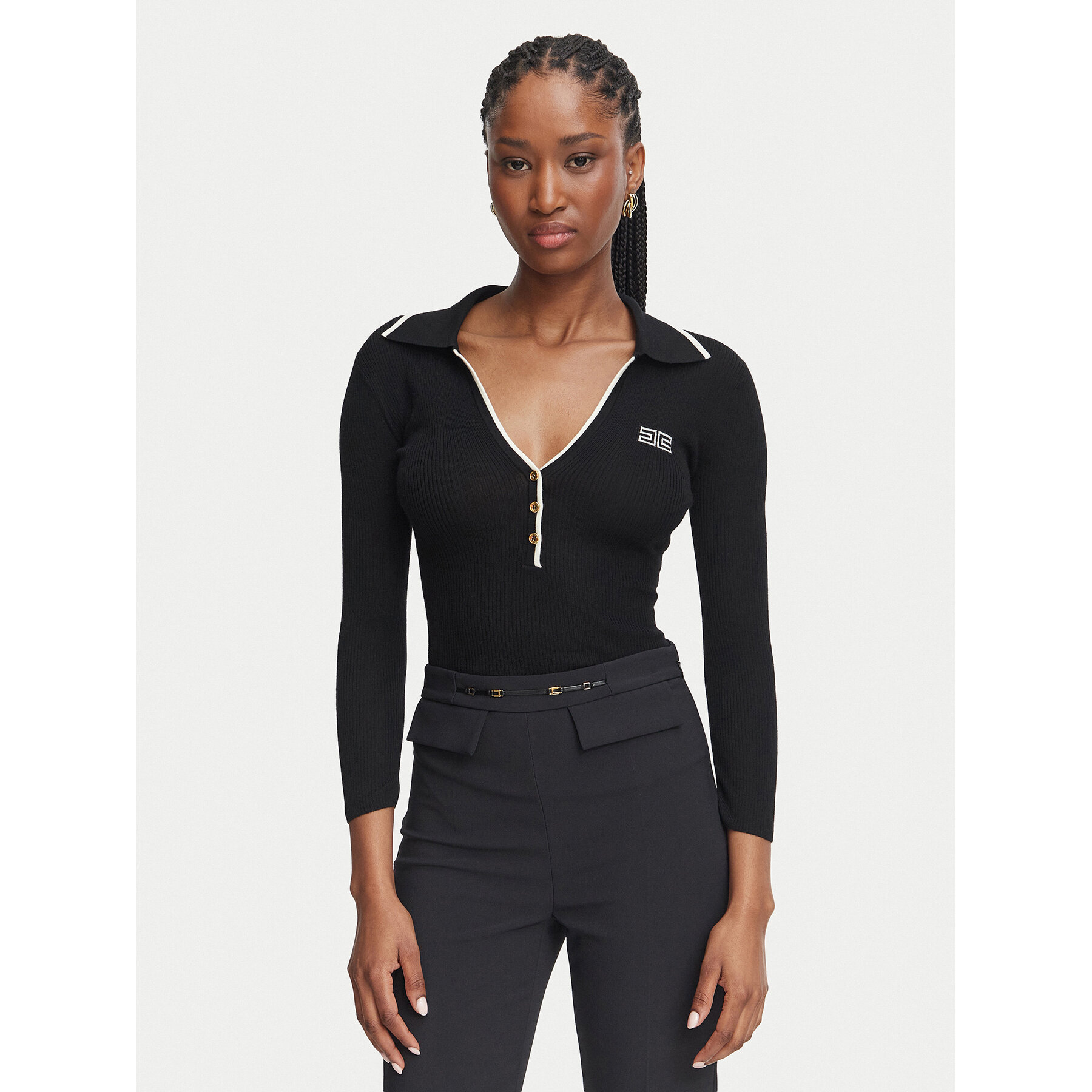 Elisabetta Franchi Bluse MK-17B-66E2-V300 Schwarz Slim Fit