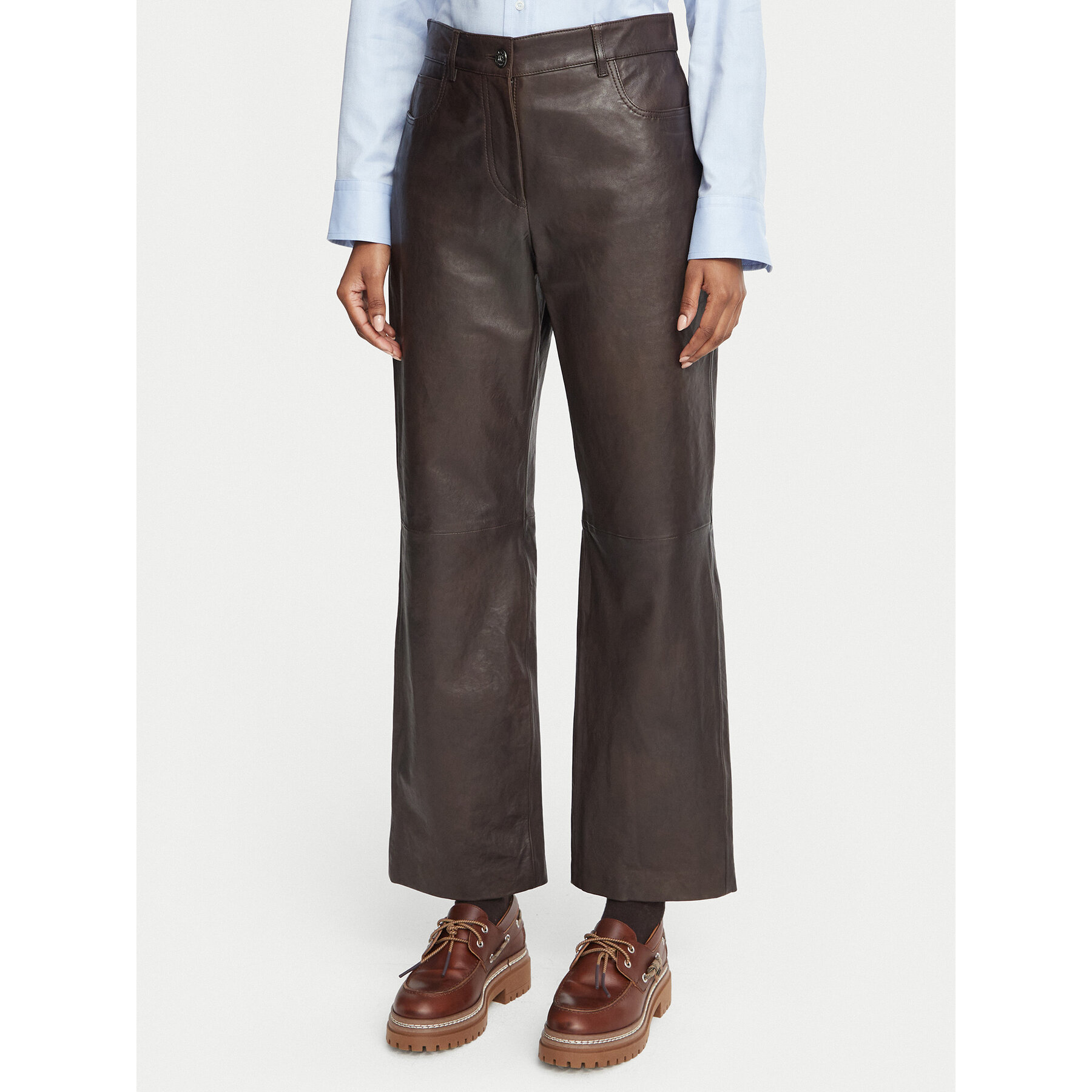 Weekend Max Mara Lederhose Deserto 2625436012 Dunkelbraun Regular Fit