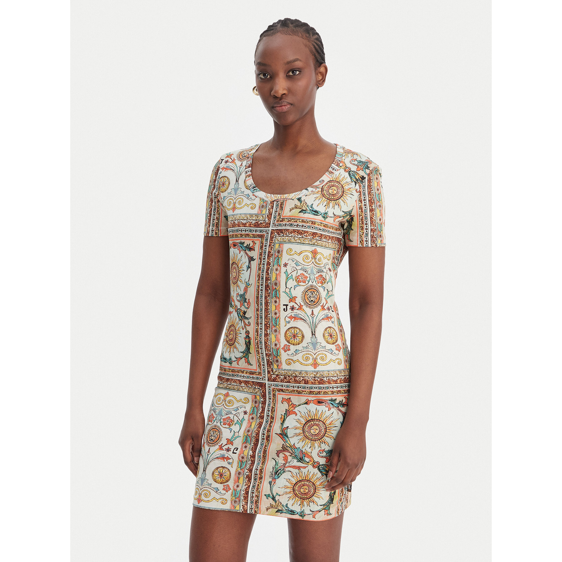 Just Cavalli Kleid für den Alltag 80PAOE02 CJ112 Beige Slim Fit