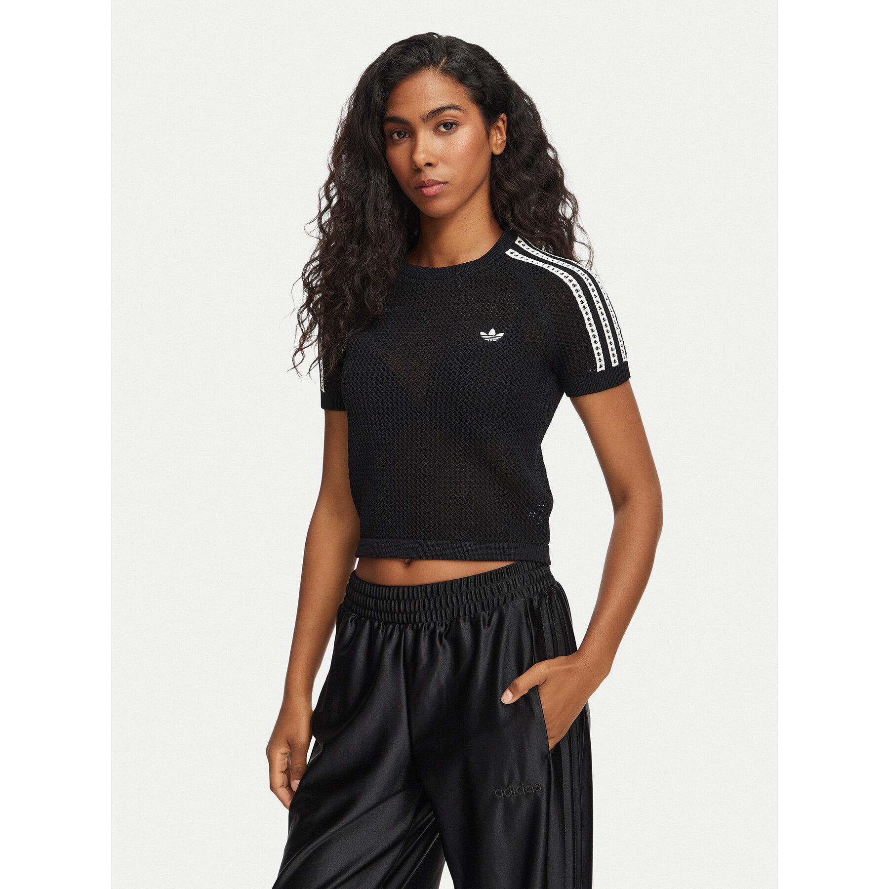 adidas Majica Knitted Crochet Tee KC6481 Črna Regular Fit