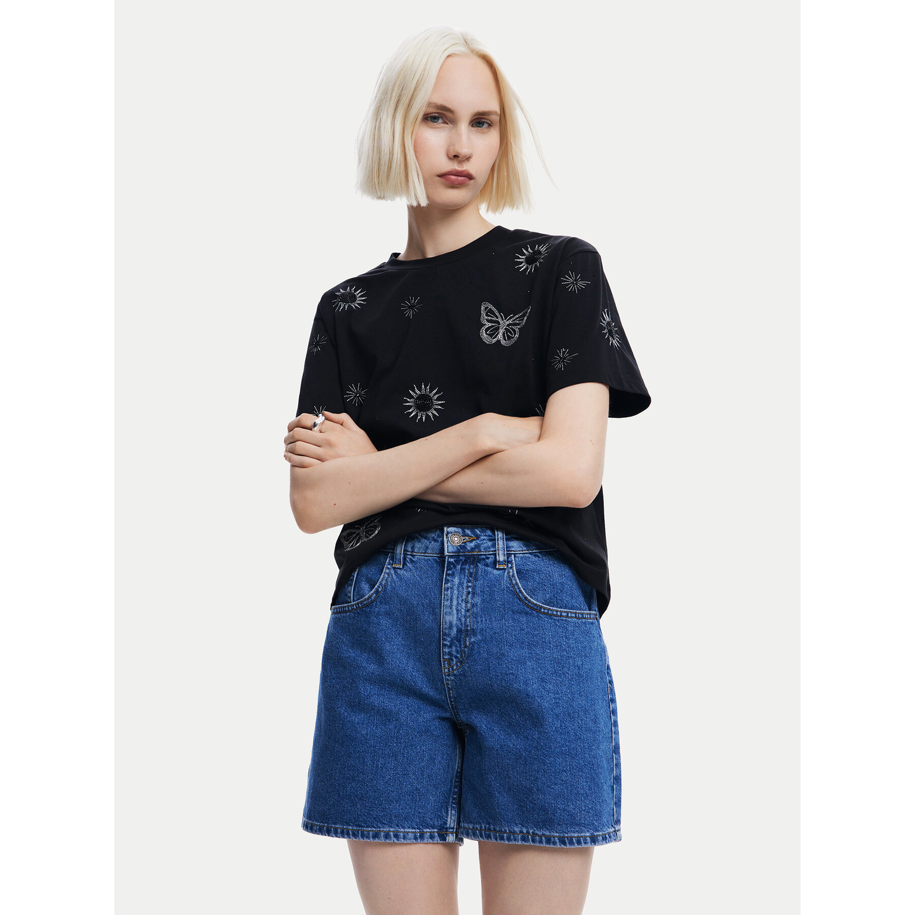 Desigual Póló Tarot 24WWTK96 Fekete Regular Fit