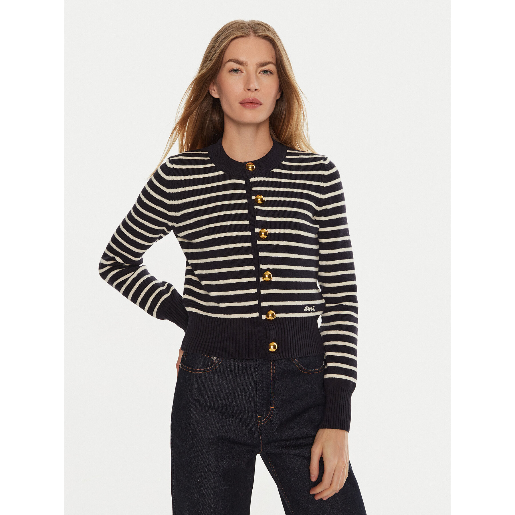 AMI Paris Strickjacke FKC039KN0061 Dunkelblau Regular Fit