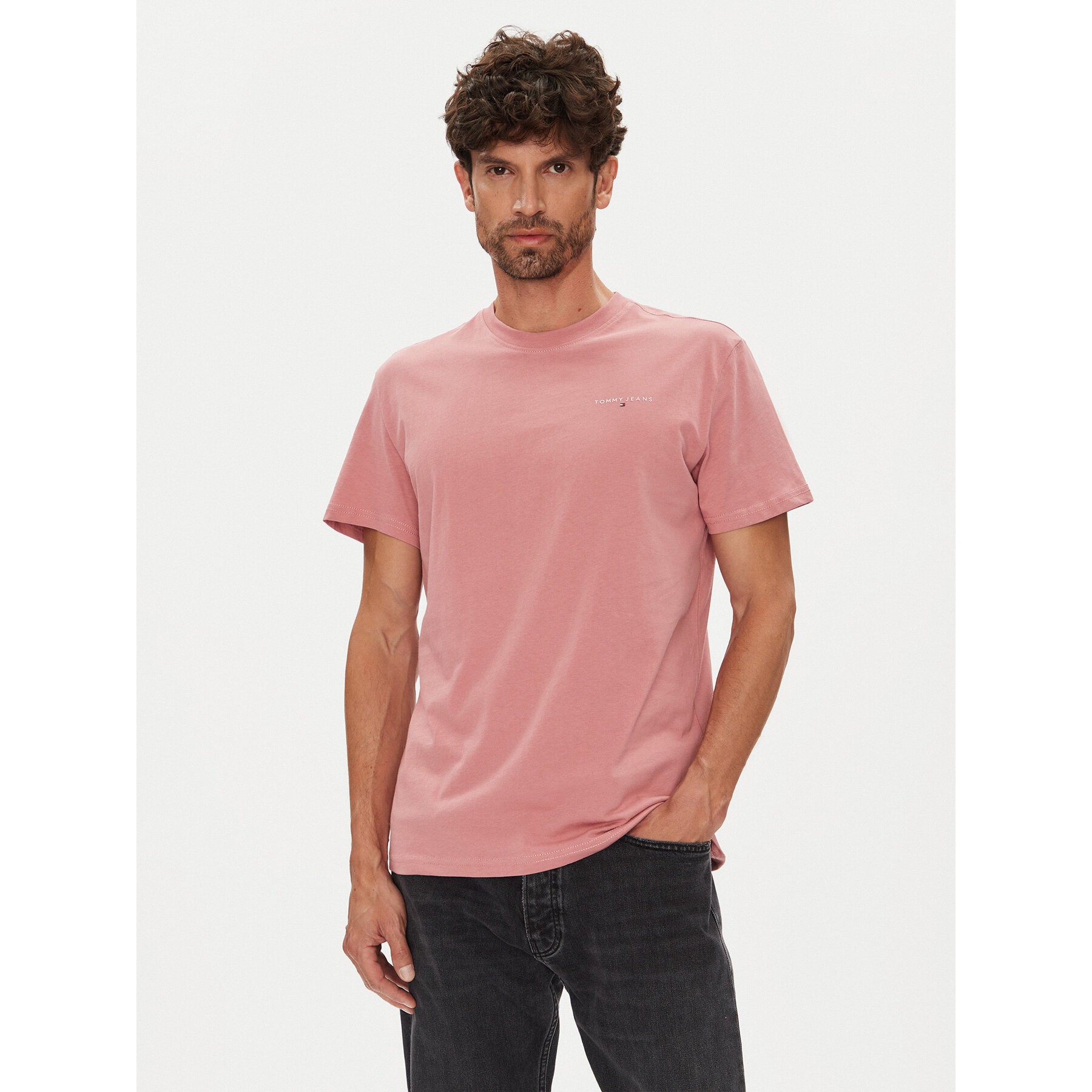 Tommy Jeans T-Shirt Linear Chest DM0DM21780 Ροζ Slim Fit