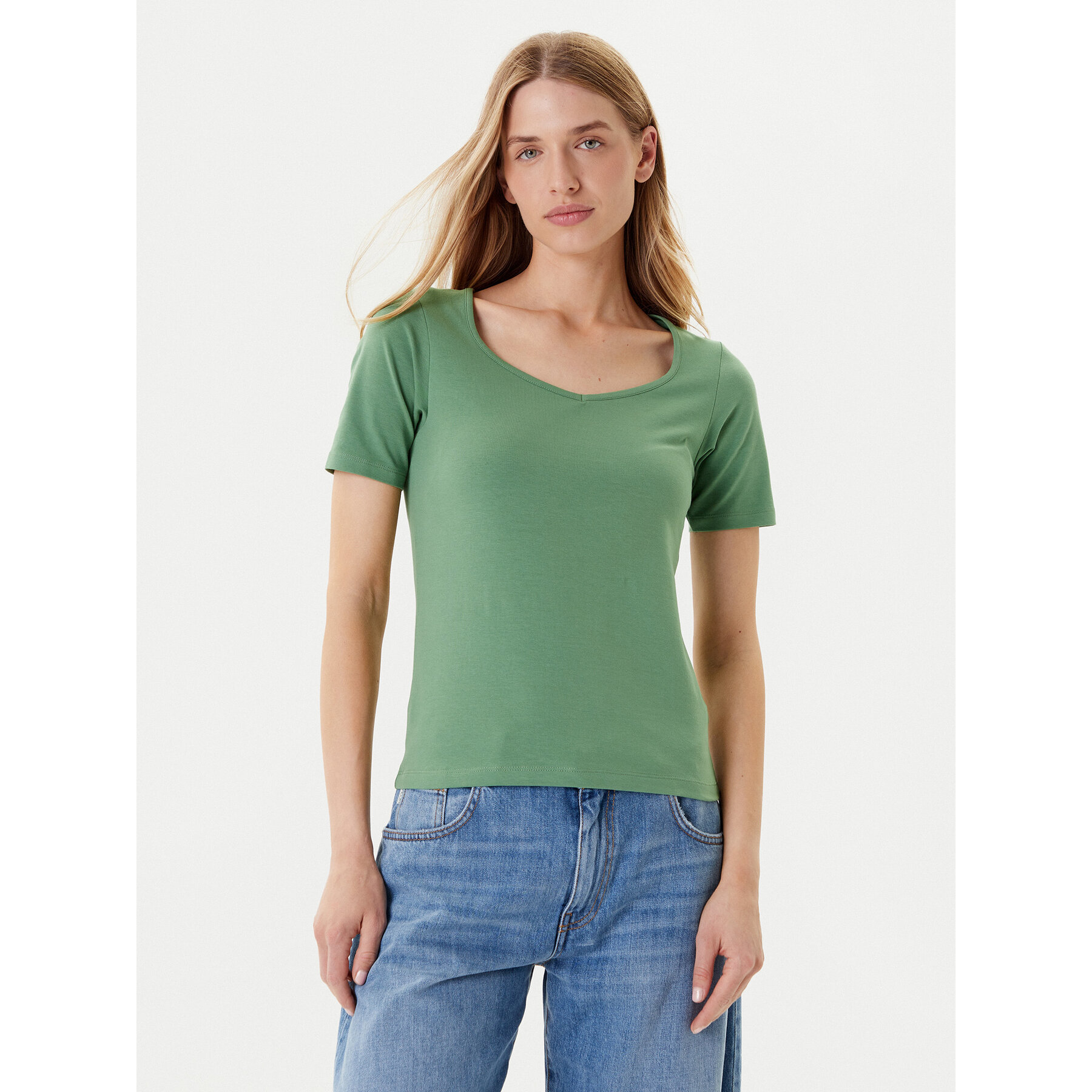 United Colors Of Benetton Marškinėliai 3FJHD401P Žalia Slim Fit