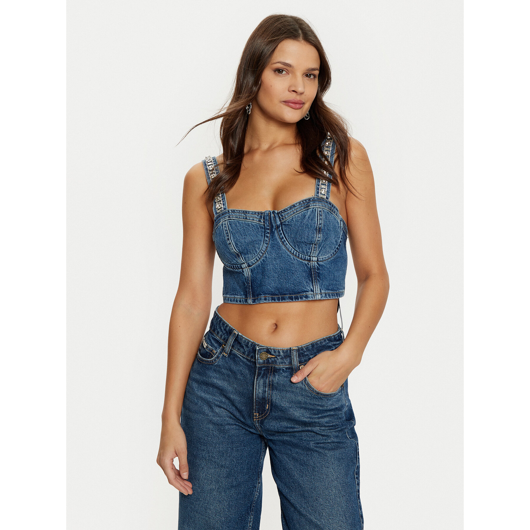 Guess Τοπ W5RH03 D5ACC Σκούρο μπλε Slim Fit