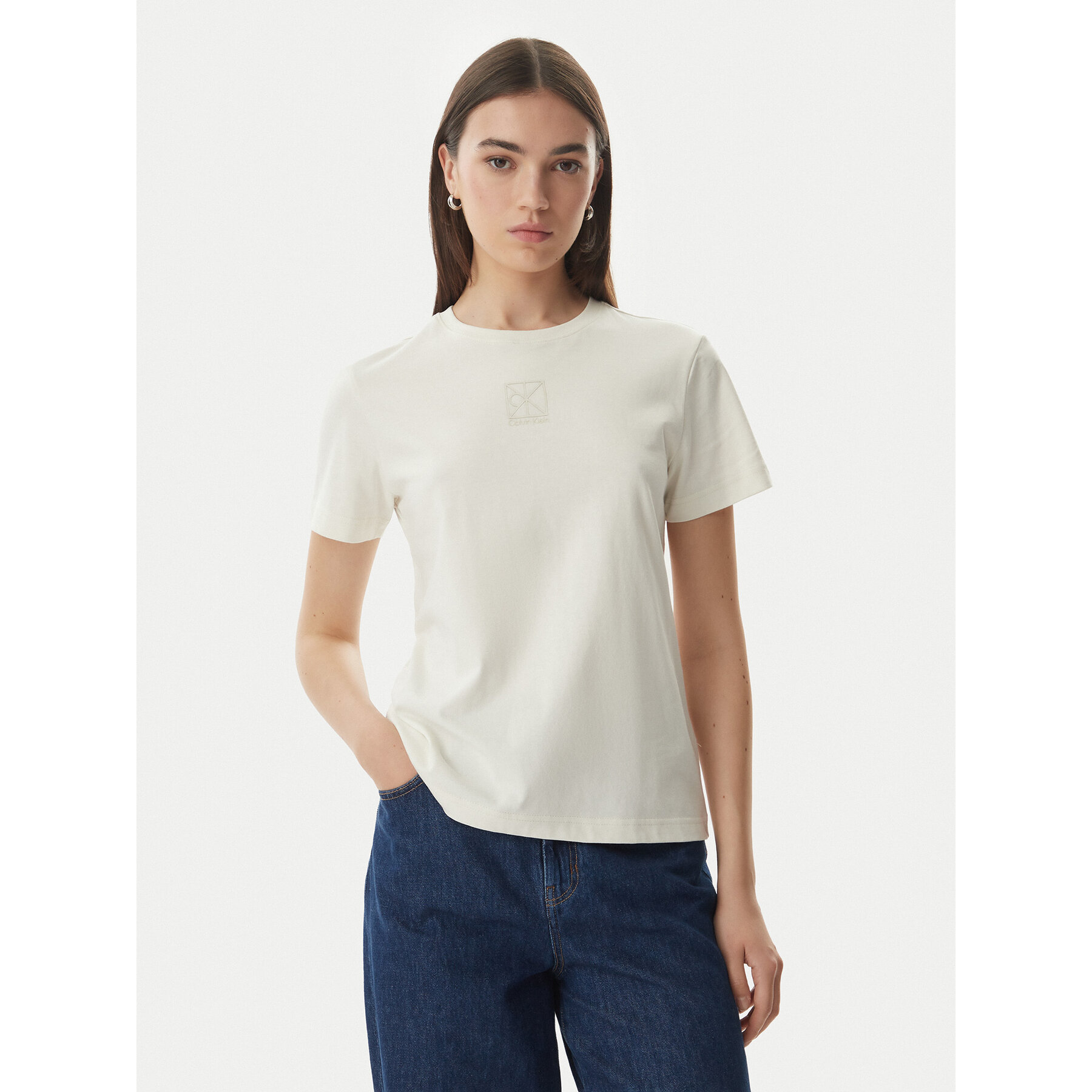 Calvin Klein Jeans T-shirt SS 20s LV044G200G Krem Regular Fit