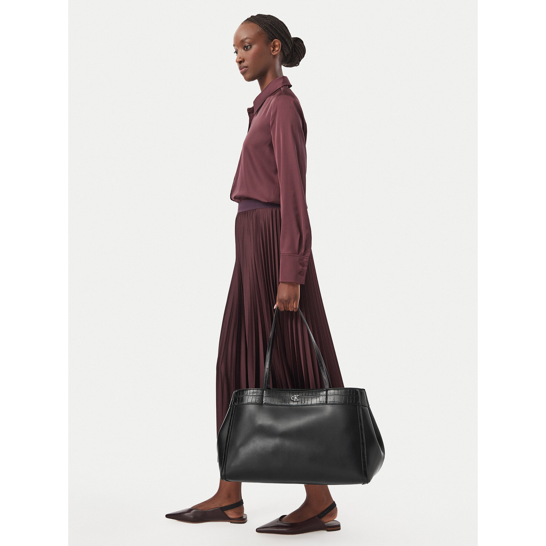 Дамска чанта Calvin Klein Ck Croc Snap Large Tote LV04F3904G Черен