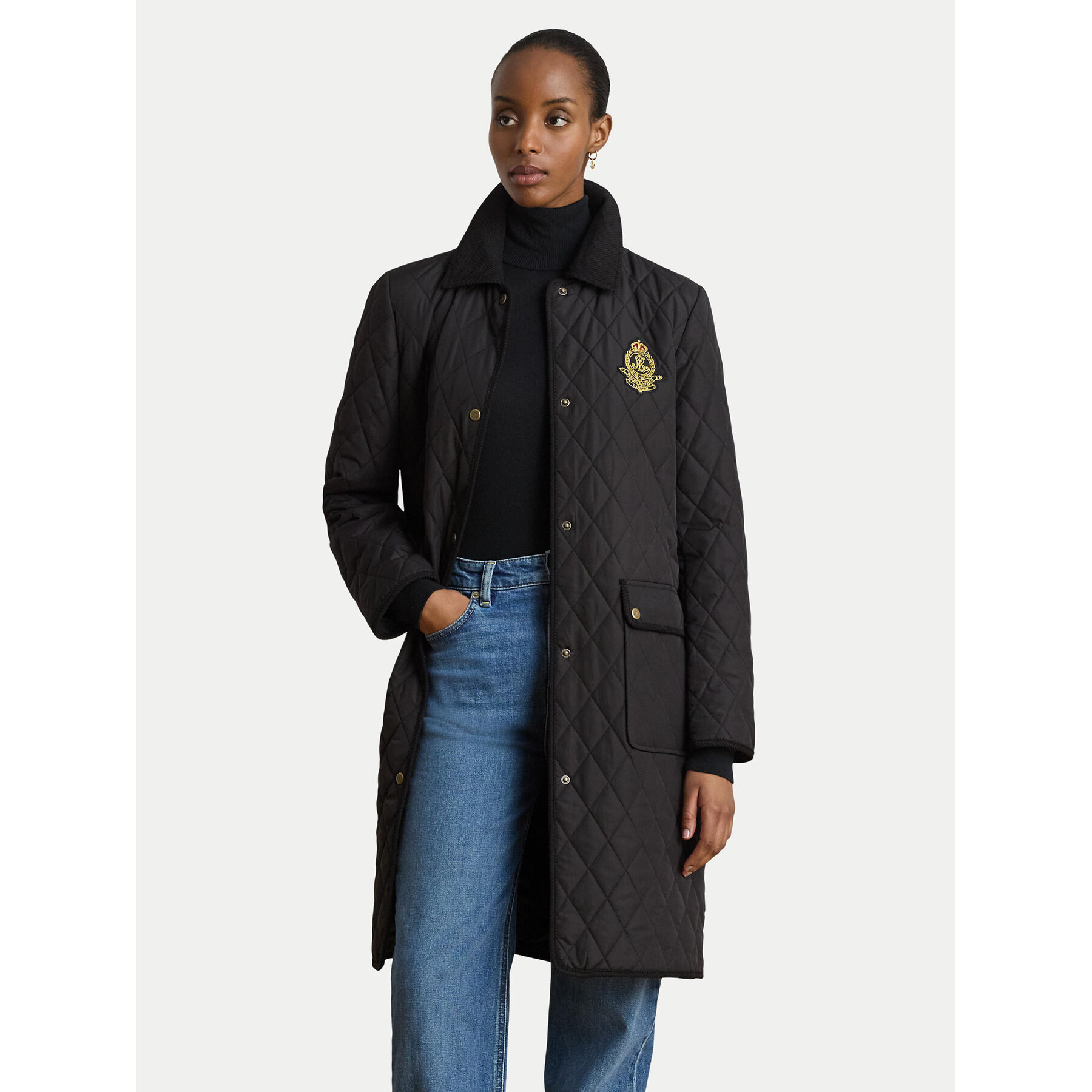LAUREN RALPH LAUREN Übergangsjacke Crested 3/4 Quilt 297P18059001 Schwarz Regular Fit