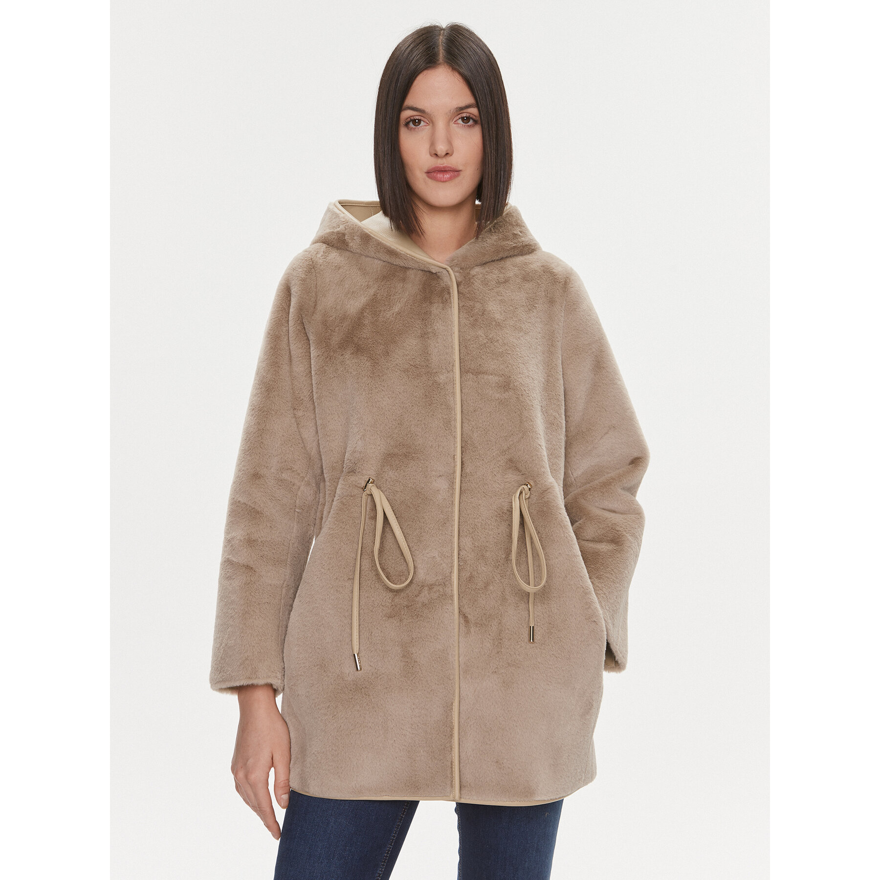 Liu Jo Pelzmantel MF3069 E0863 Beige Regular Fit