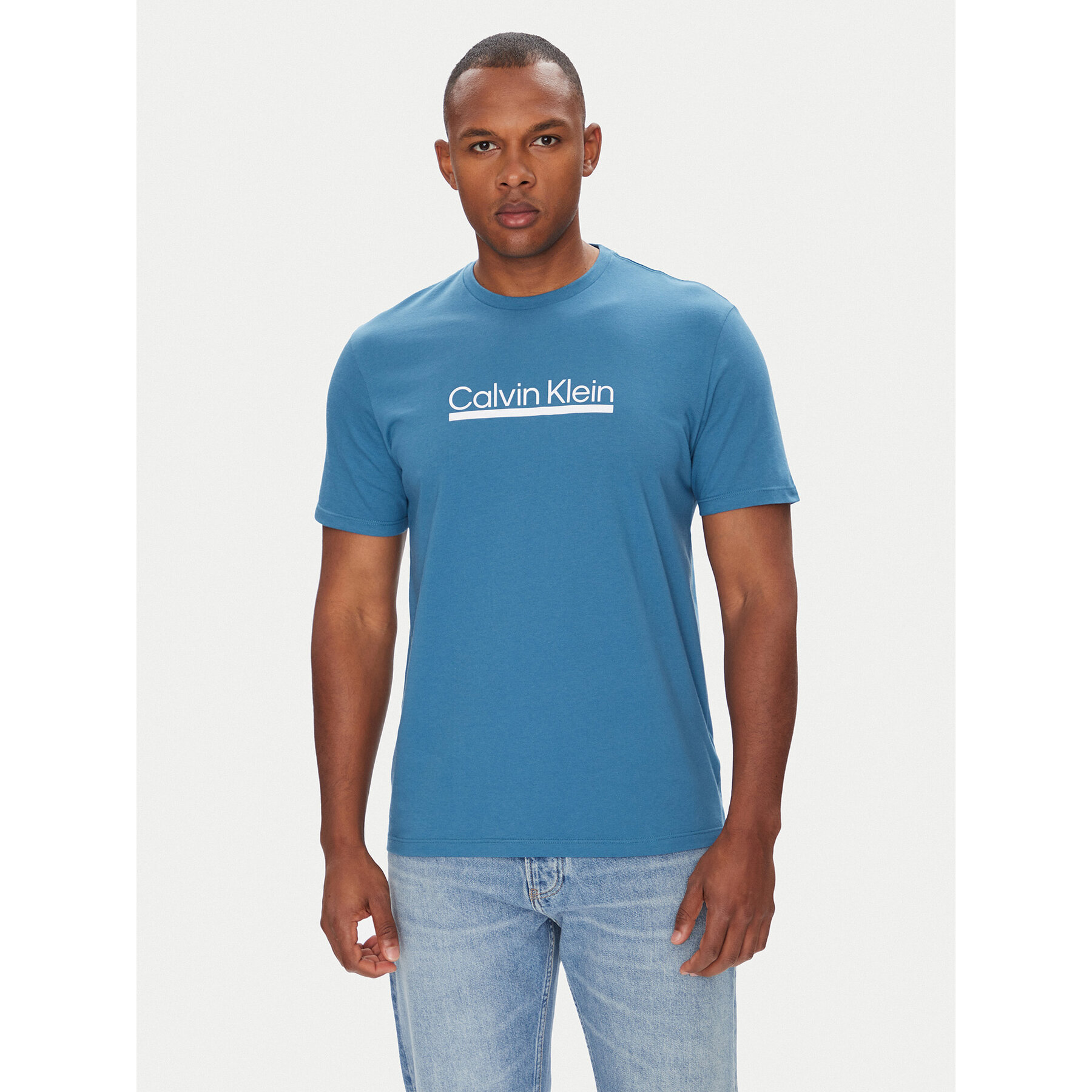 Calvin Klein T-Shirt Outline Tape Graphic LV04RC852G Μπλε Regular Fit