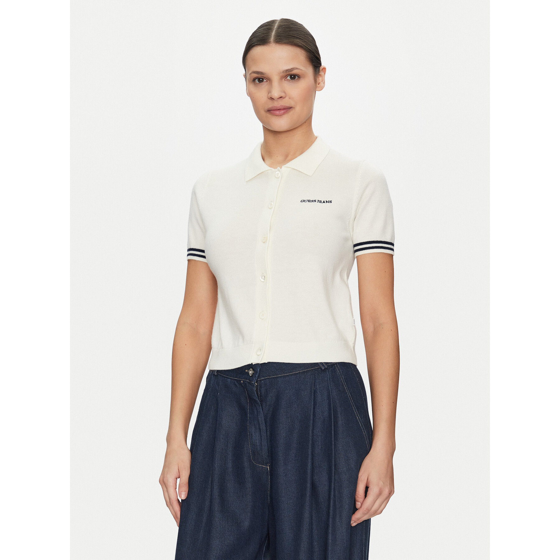 Guess Jeans Polo majica W5GR03 Z3HO2 Kremna Regular Fit
