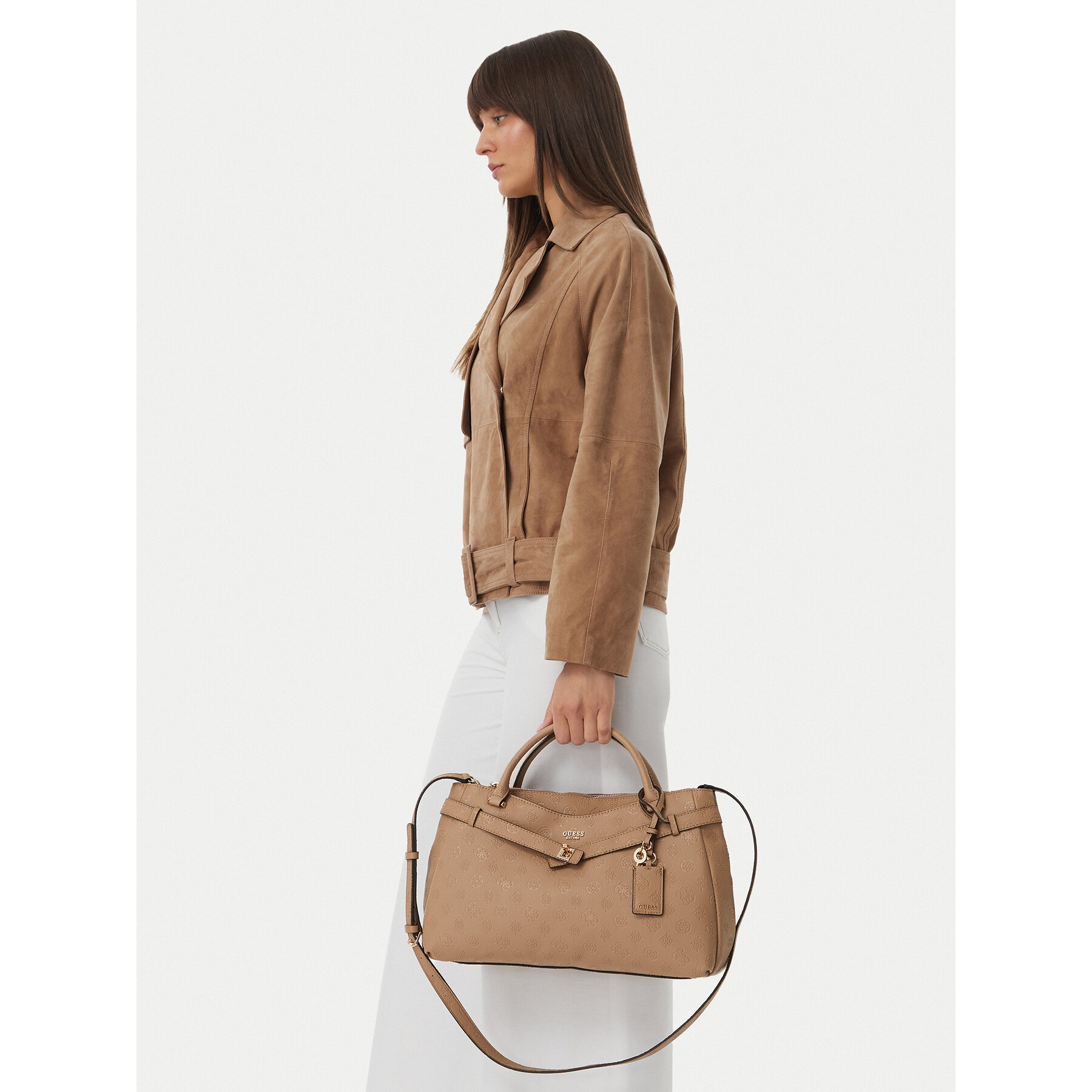 Ročna torba Guess Ella Logo HWPD97 46060 Temno bež