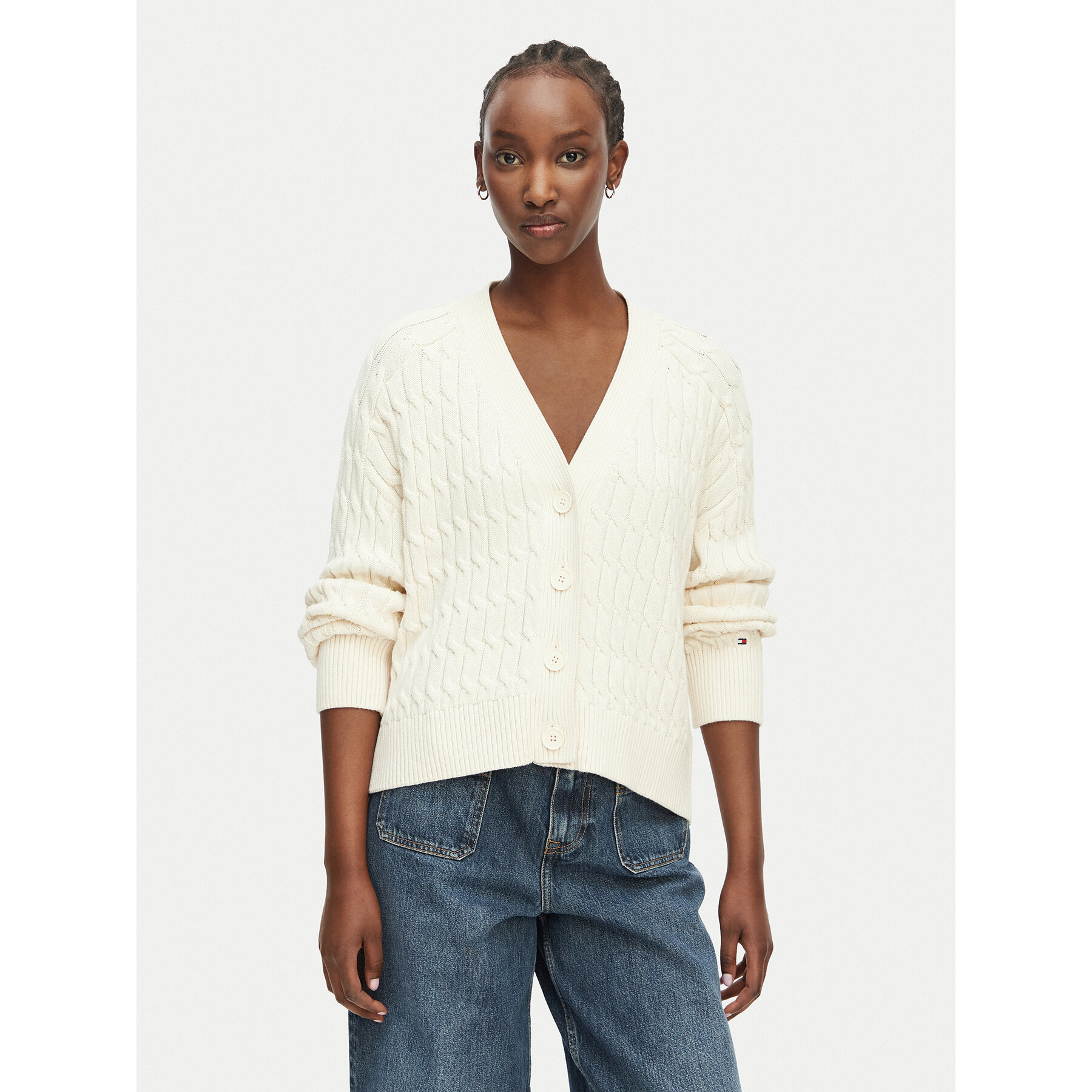 Tommy Hilfiger Strickjacke WW0WW50078 Creme Relaxed Fit