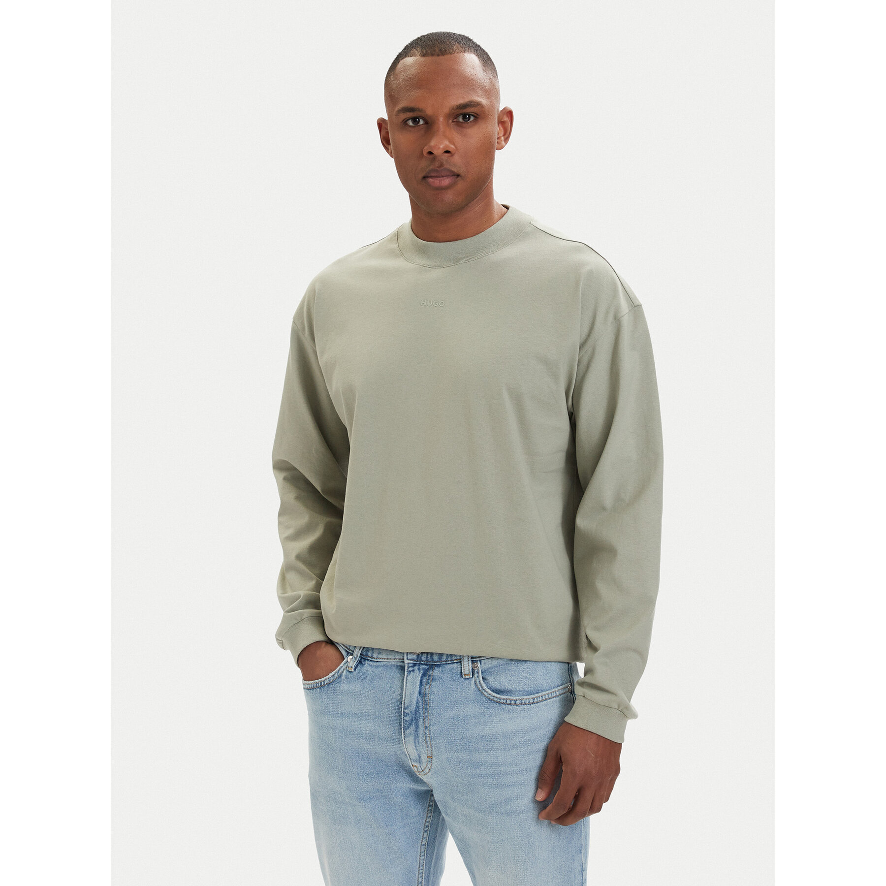 HUGO Majica z dolgimi rokavi Daposo 50511029 Svetlo zelena Relaxed Fit