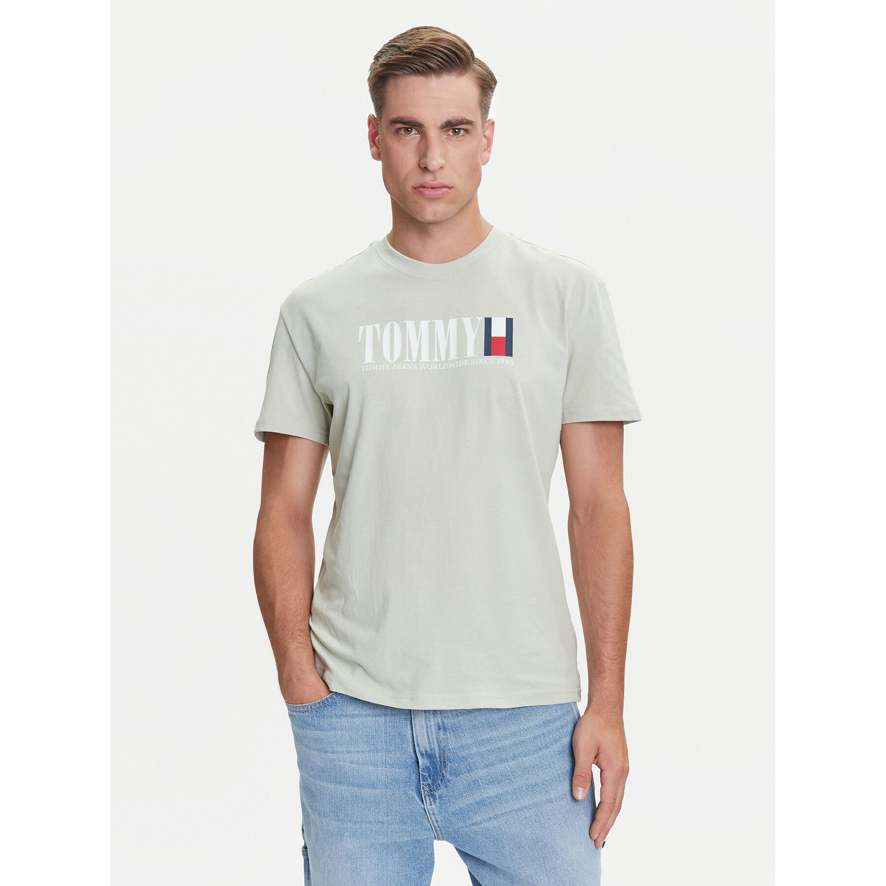 Tommy Jeans Póló Dna Flag DM0DM21941 Zöld Regular Fit