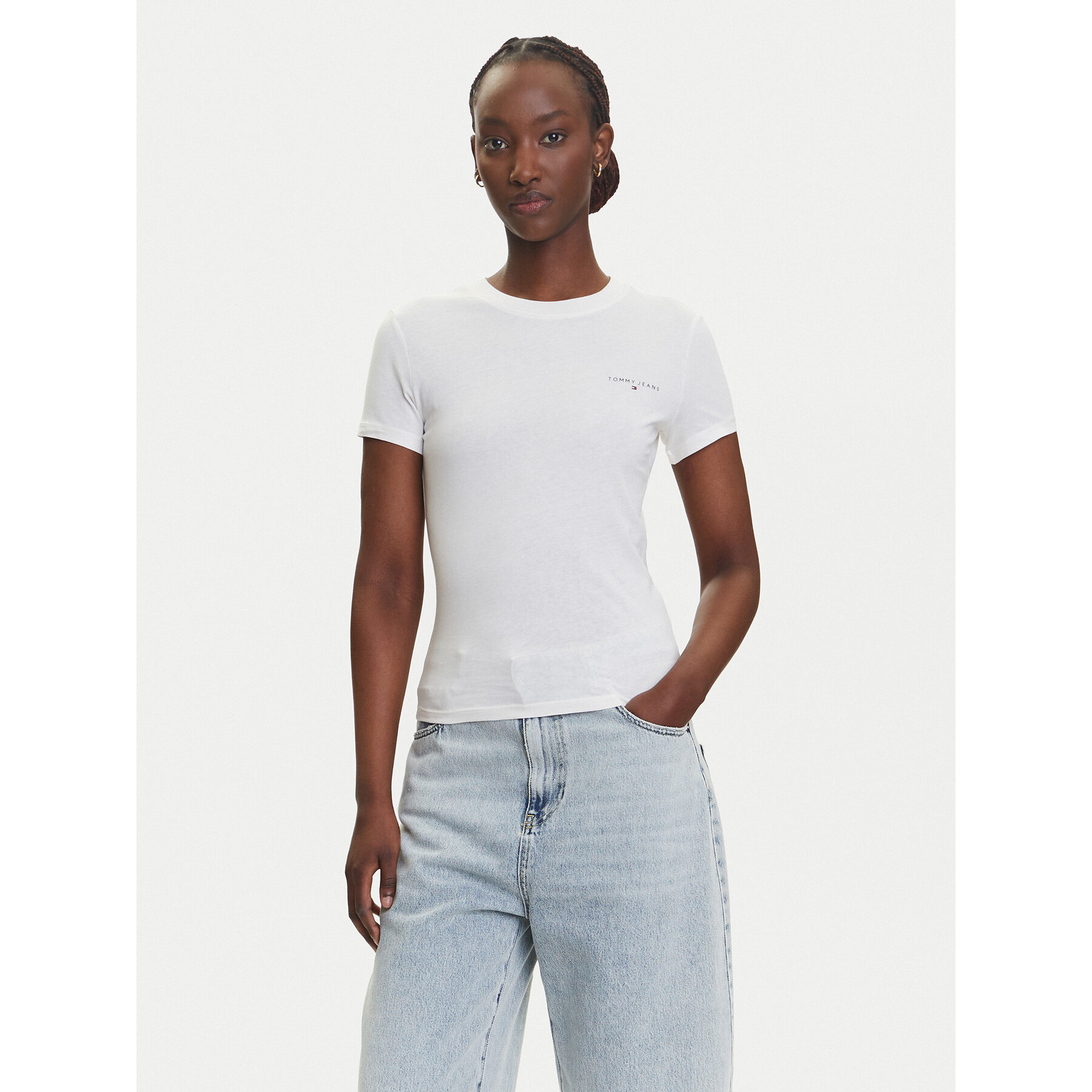 Tommy Jeans Póló Linear DW0DW21164 Ekru Slim Fit