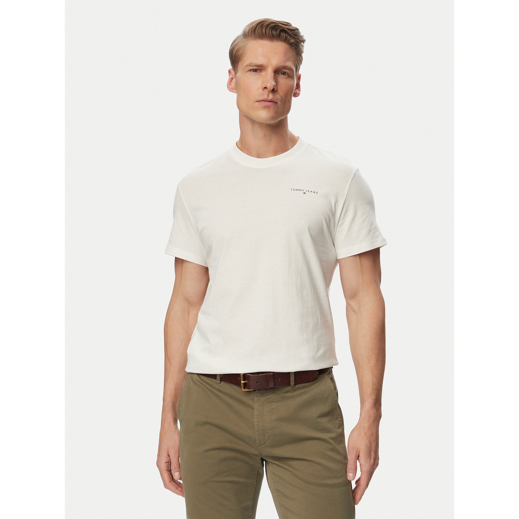 Tommy Jeans T-shirt Linear Chest DM0DM21780 Écru Slim Fit