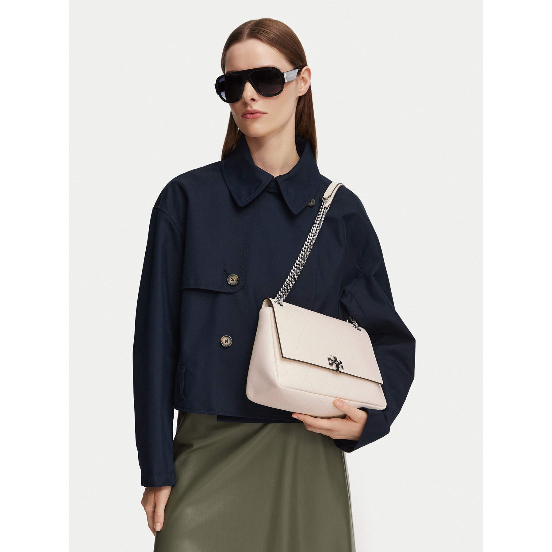 Ročna torba Tory Burch Charlie Quilted Shoulder Bag 185828 Kremna