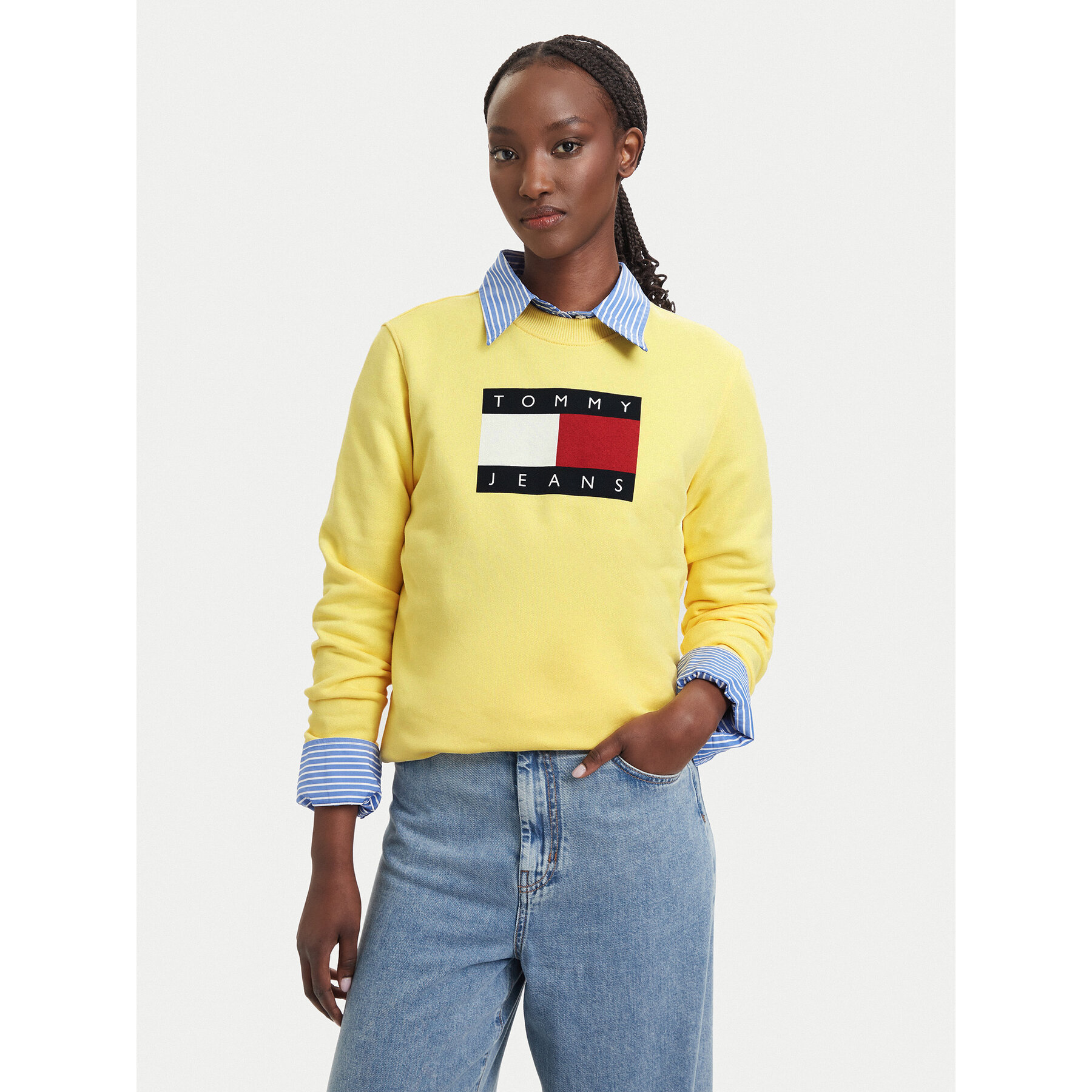 Tommy Jeans Sweatshirt Flag DW0DW22564 Hellgelb Regular Fit