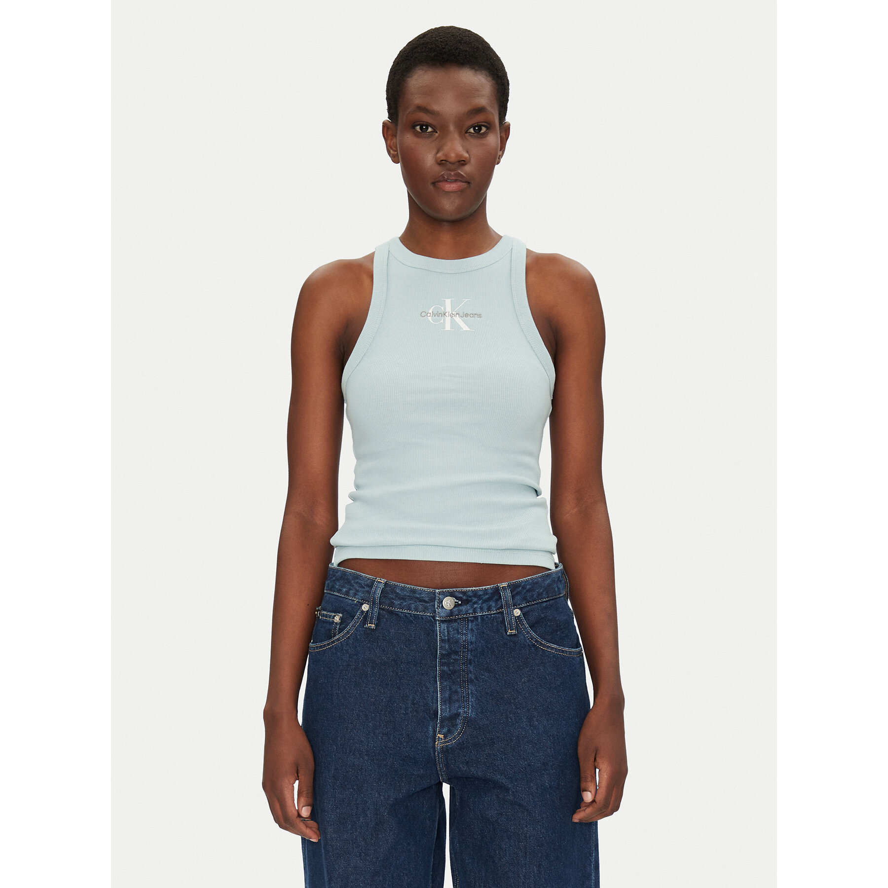 Calvin Klein Jeans Top Monologo J20J225301 Blau Slim Fit